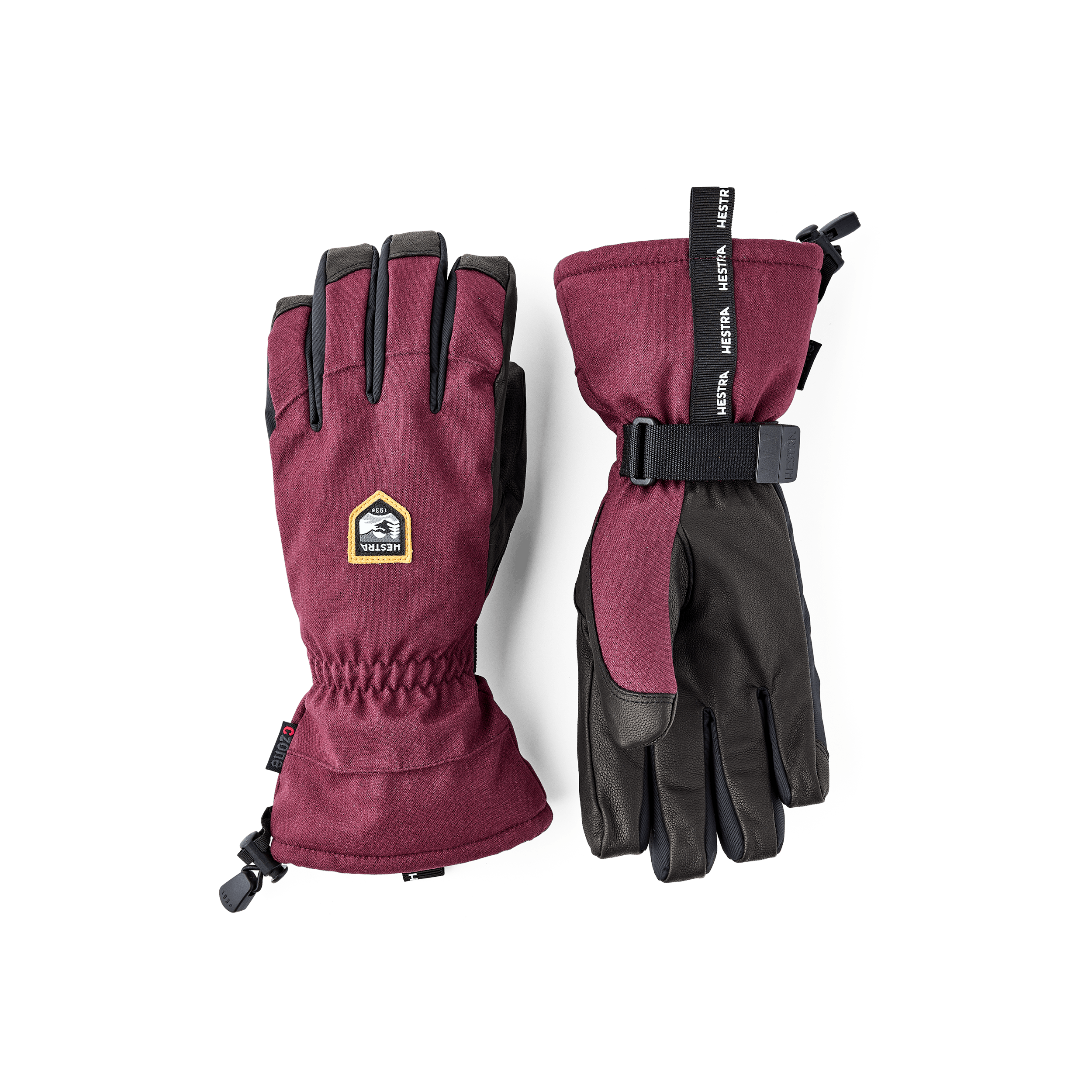 Burgundy ski glove with black goat leather palm and wrist adjustment (1 of 6)