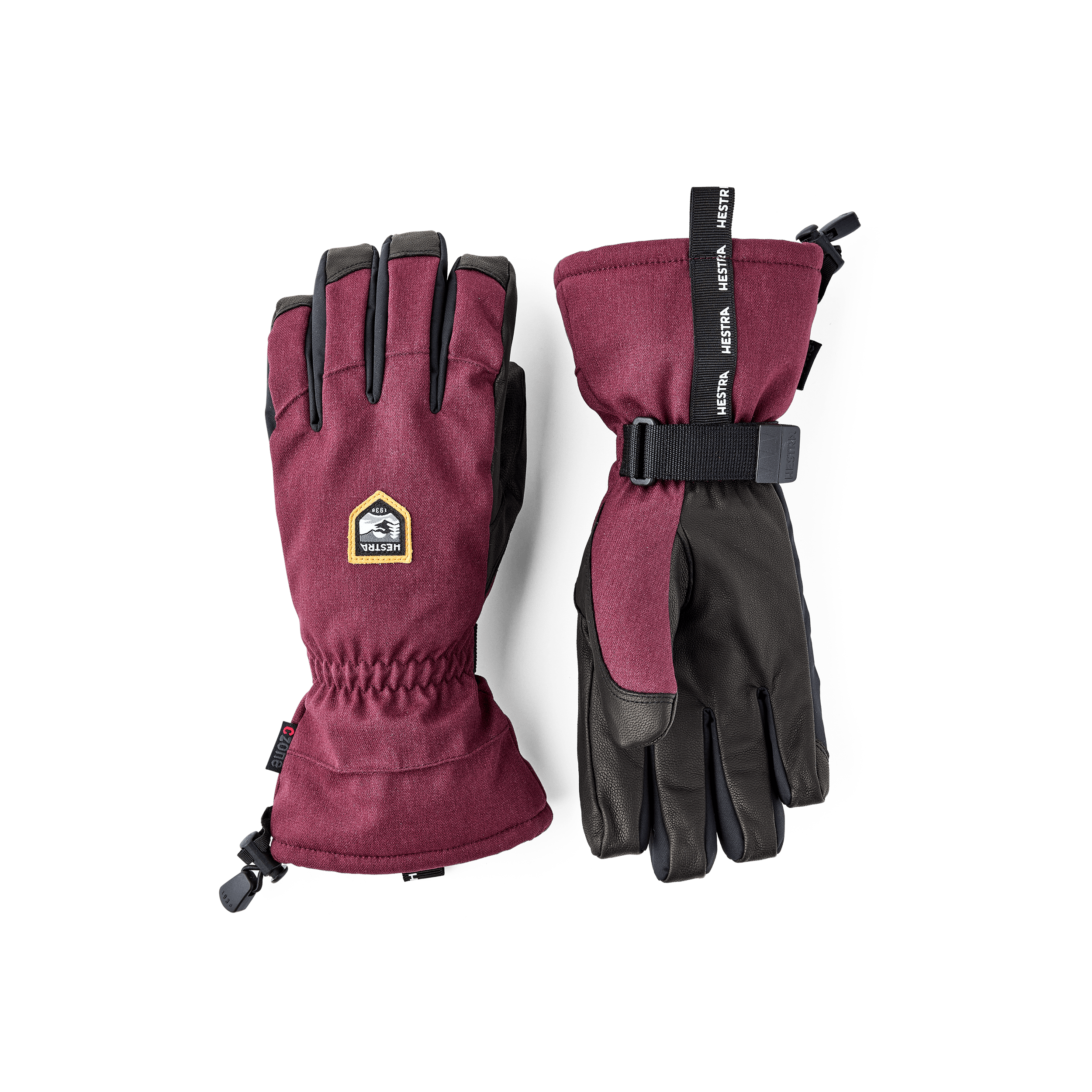 Burgundy ski glove with black goat leather palm and wrist adjustment  (1 of 6)