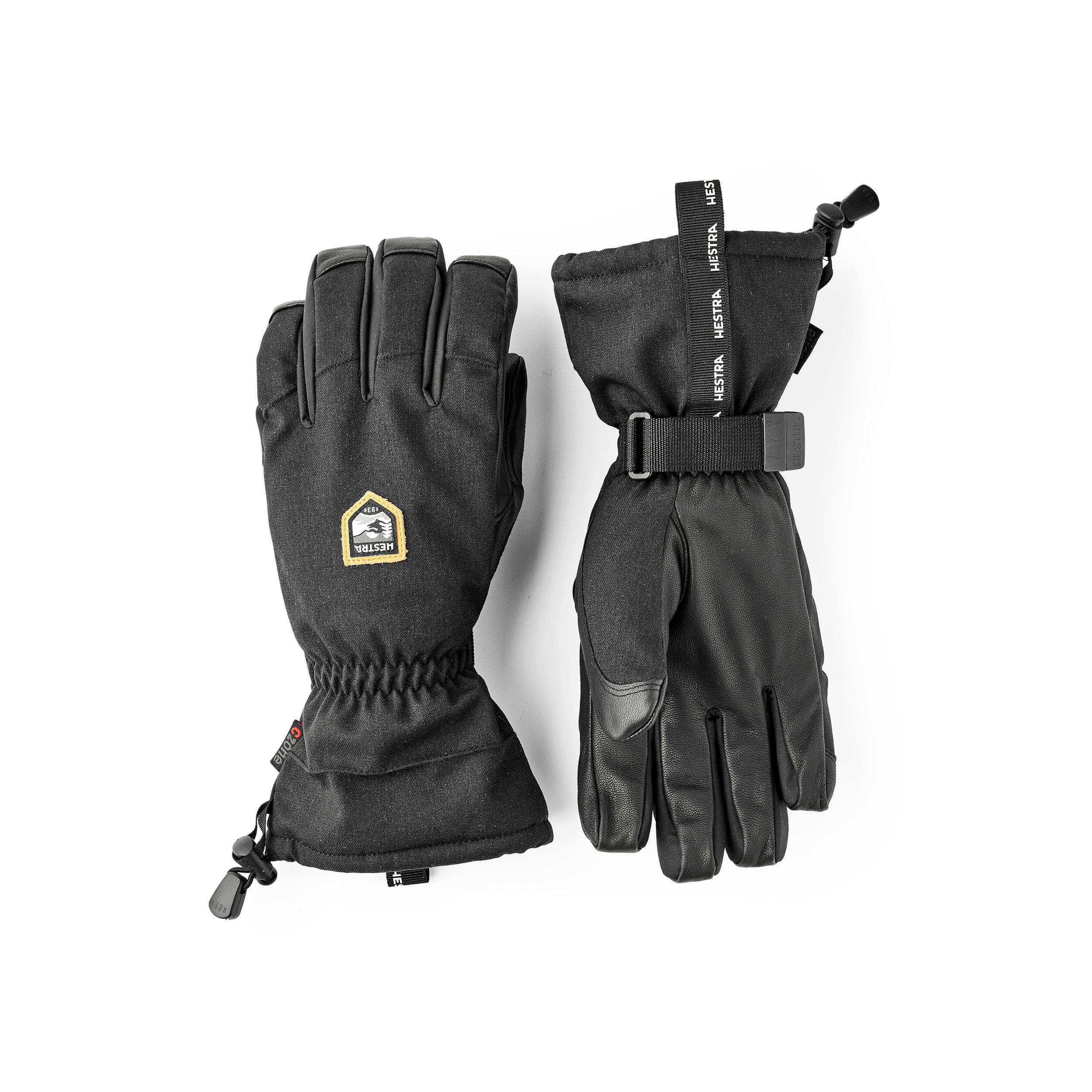 Schwarzer Skihandschuh mit Ziegenleder an der Innenhand und verstellbarem Handgelenkverschluss (1 oder 6)