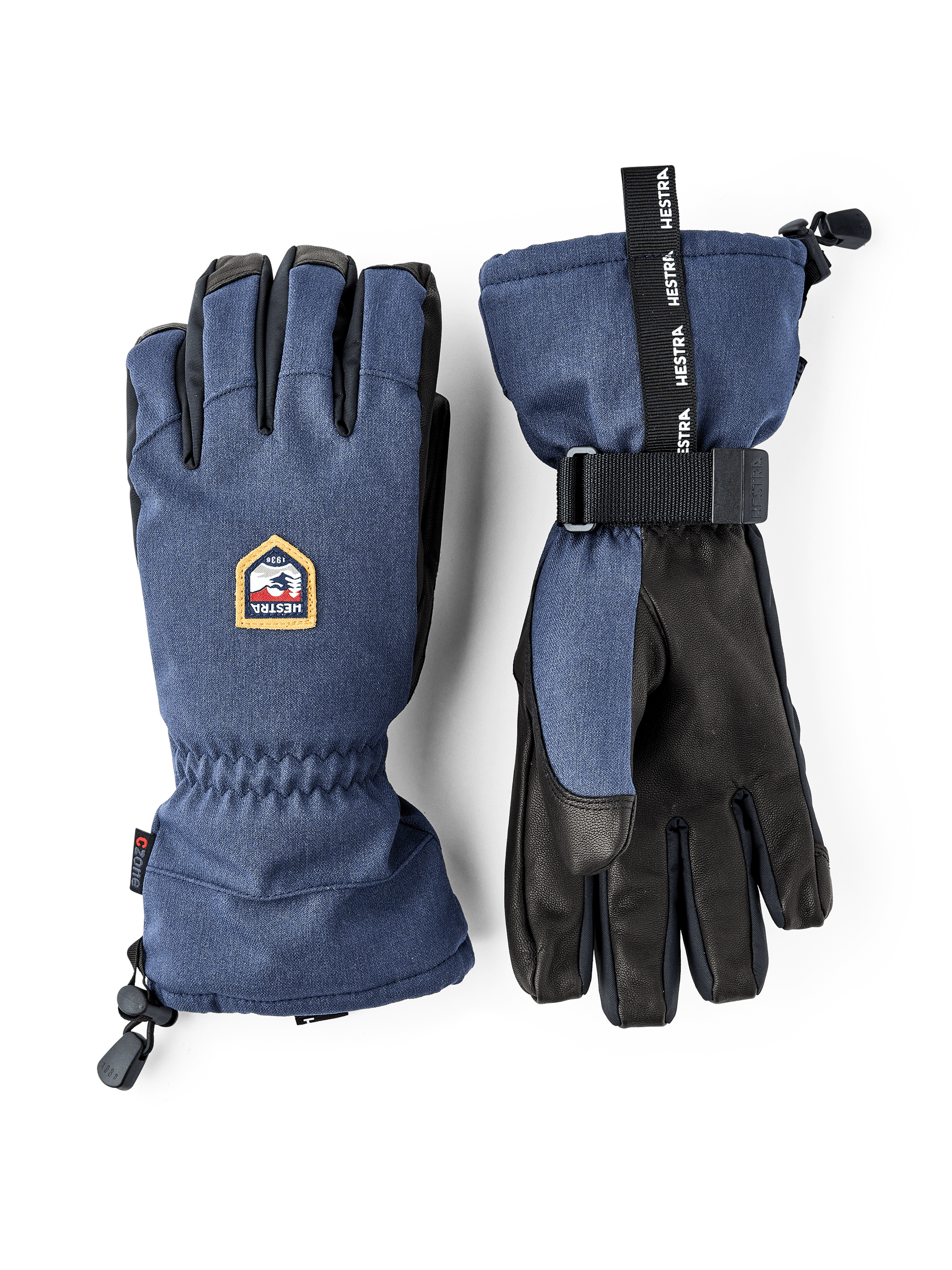 Dark blue ski glove with black goat leather palm and wrist adjustment (1 of 6)