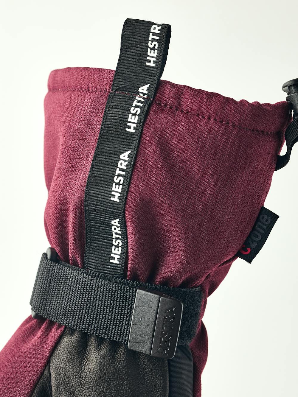 Burgundy ski glove with black goat leather palm and wrist adjustment (6 of 6)