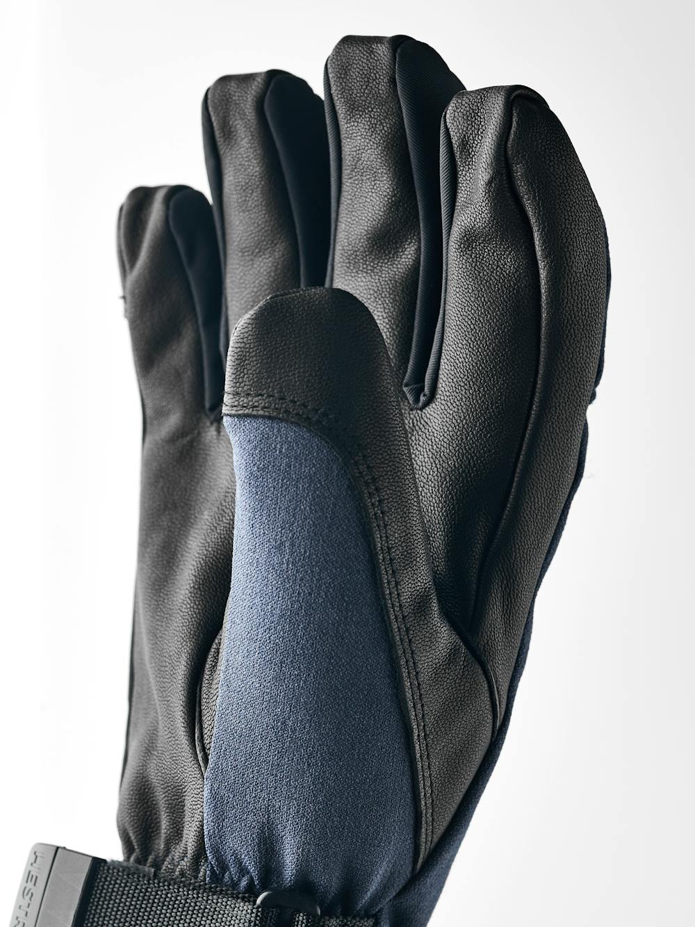 Dark blue ski glove with black goat leather palm and wrist adjustment (3 of 6)