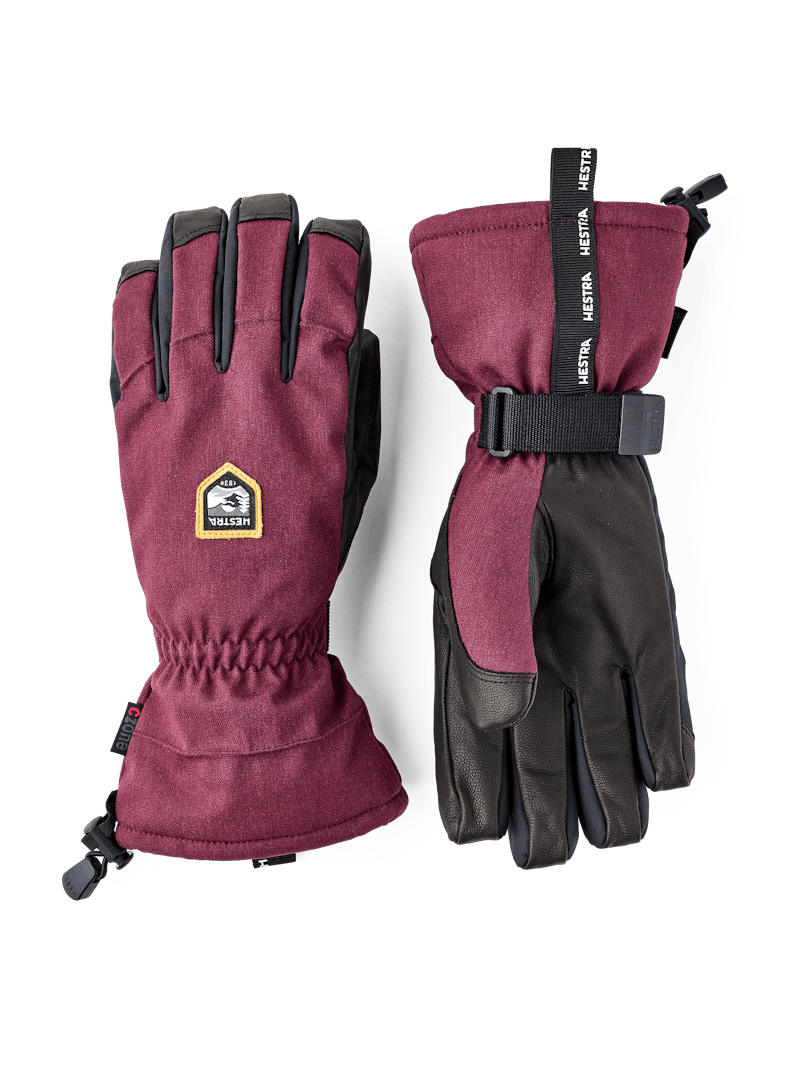 Burgundy ski glove with black goat leather palm and wrist adjustment  (1 of 6)