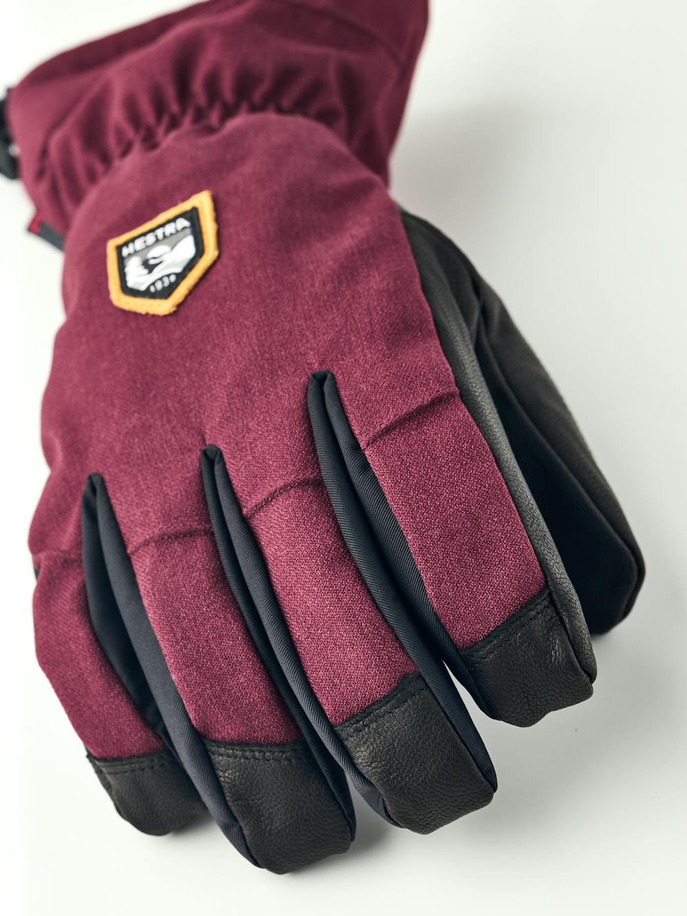 Burgundy ski glove with black goat leather palm and wrist adjustment  (2 of 6)