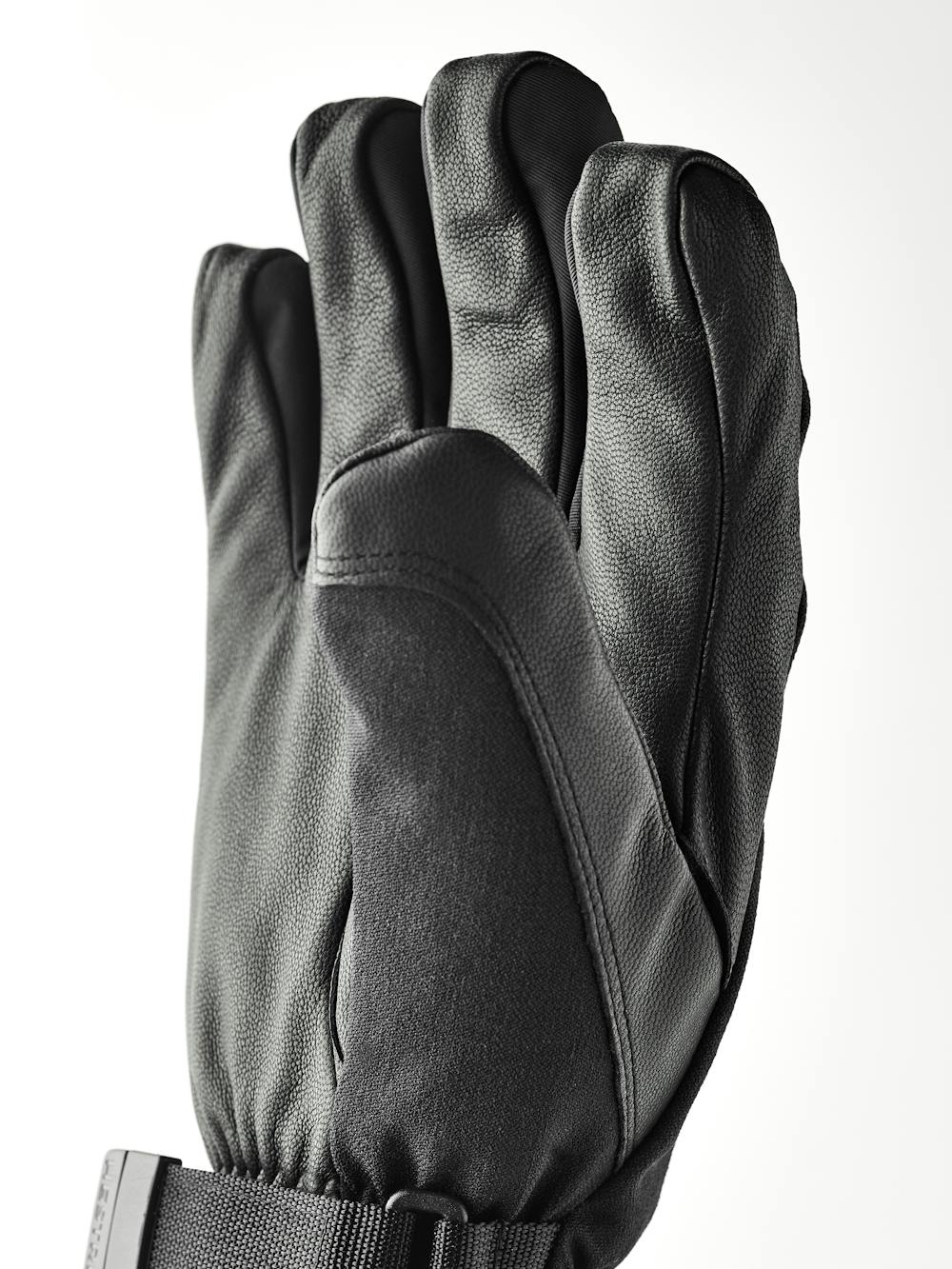 Schwarzer Skihandschuh mit Ziegenleder an der Innenhand und verstellbarem Handgelenkverschluss (3 oder 6)