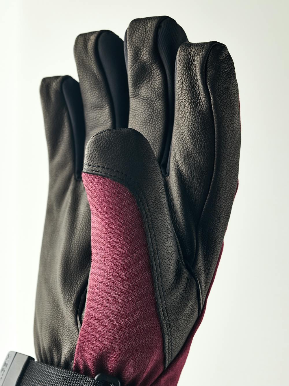 Burgundy ski glove with black goat leather palm and wrist adjustment (3 of 6)