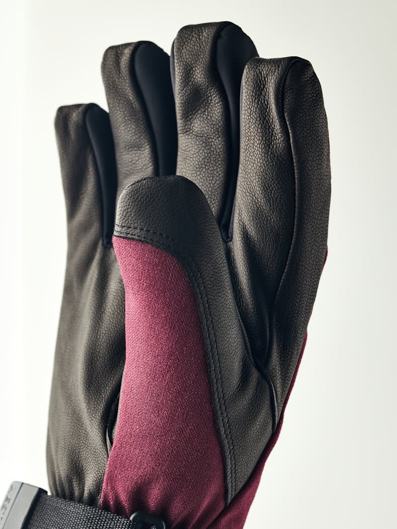 Burgundy ski glove with black goat leather palm and wrist adjustment  (3 of 6)