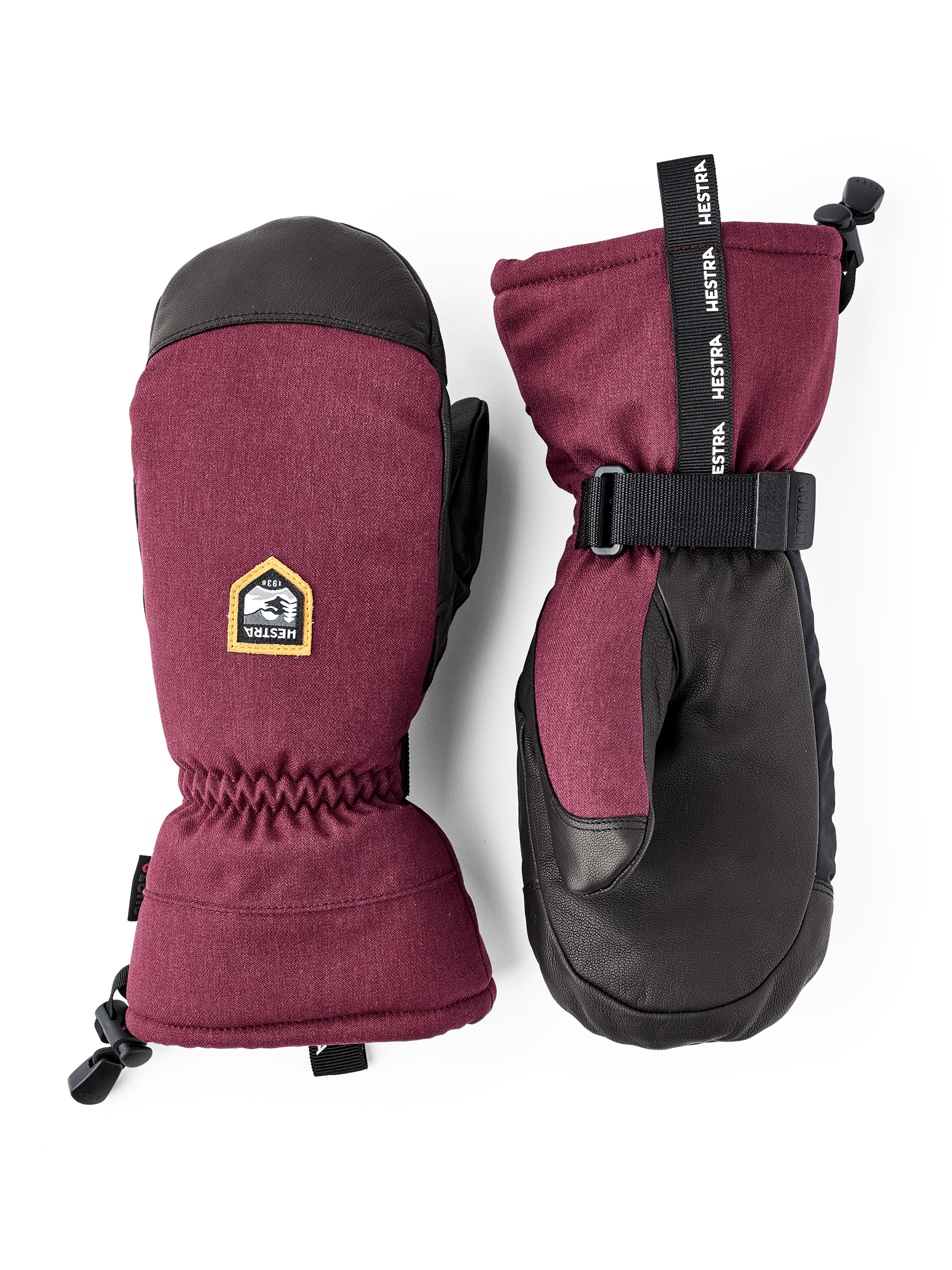 Burgundy mitten with black goat leather palm and wrist adjustment (1 of 6)