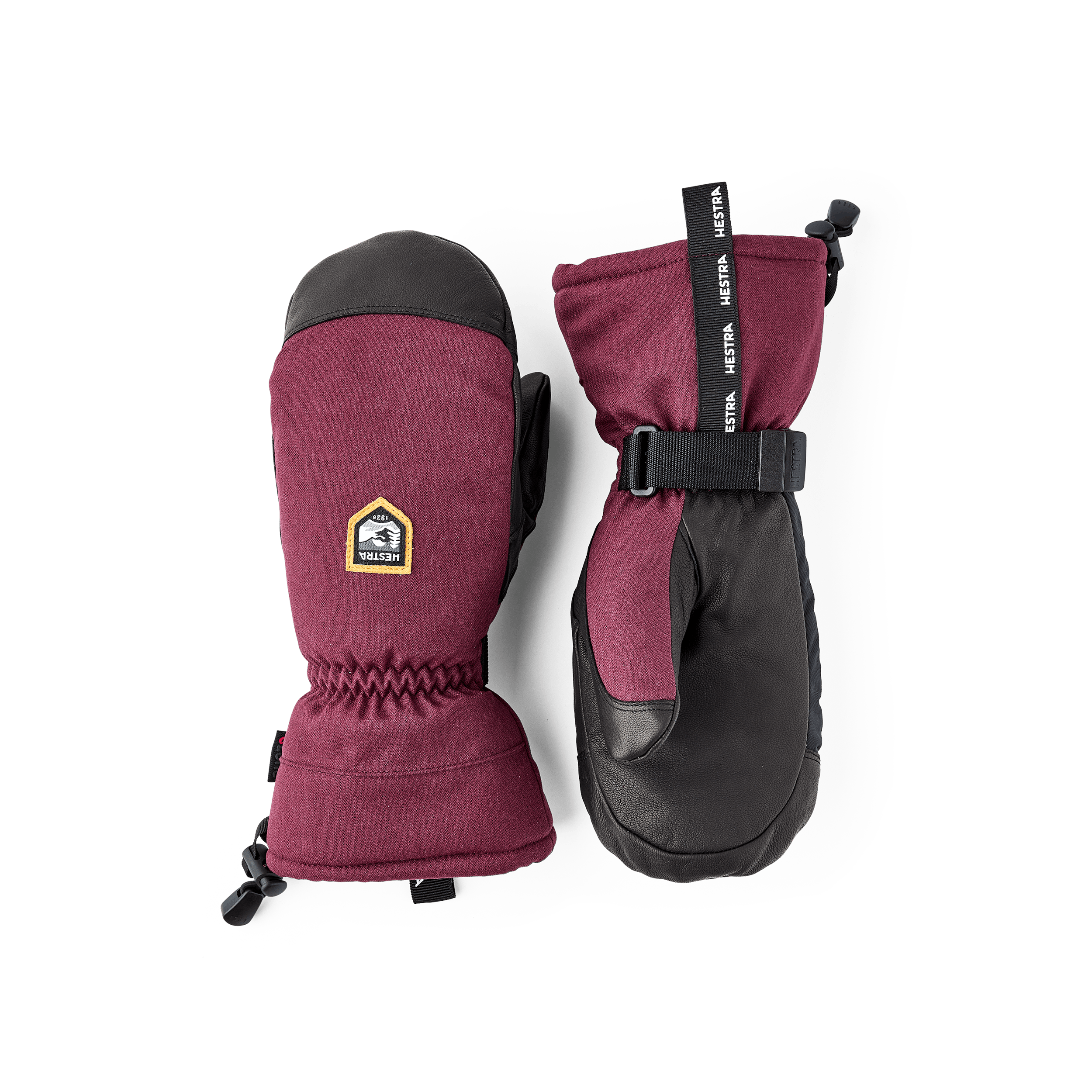 Burgundy mitten with black goat leather palm and wrist adjustment (1 of 6)