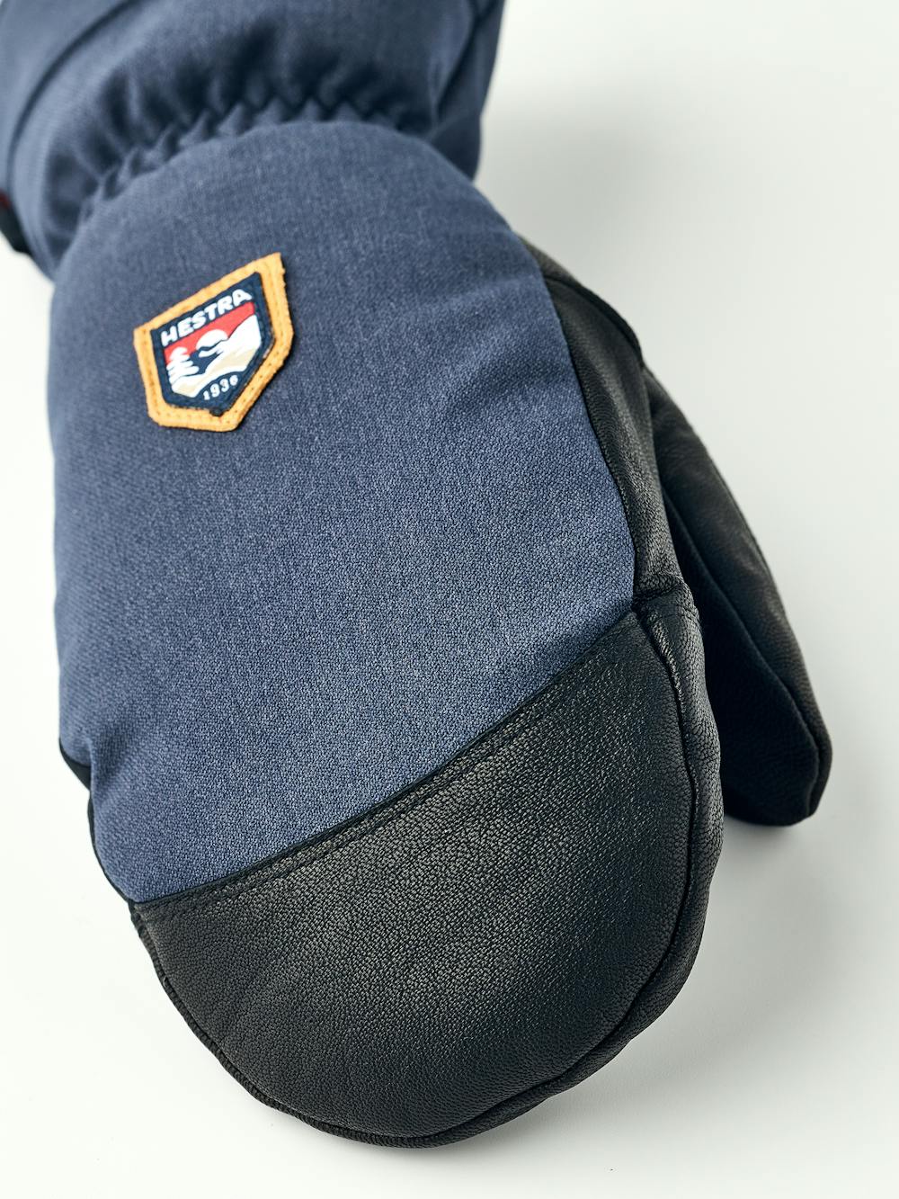 Dark blue mitten with black goat leather palm and wrist adjustment (2 of 6)