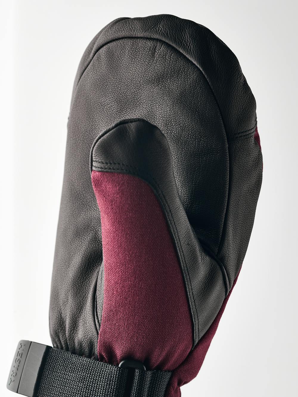 Burgundy mitten with black goat leather palm and wrist adjustment (3 of 6)