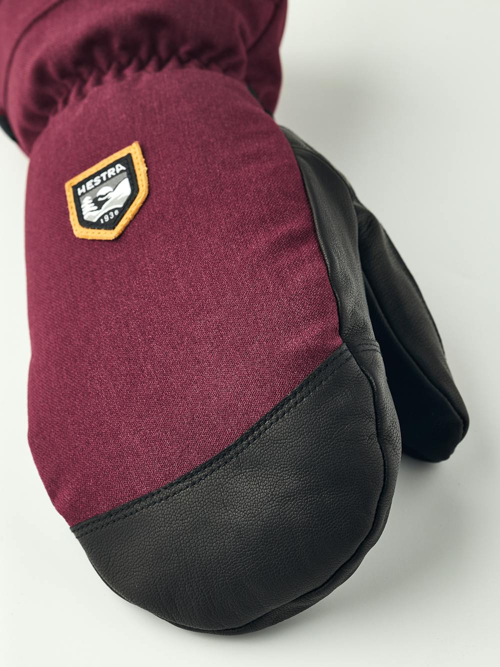 Burgundy mitten with black goat leather palm and wrist adjustment (2 of 6)