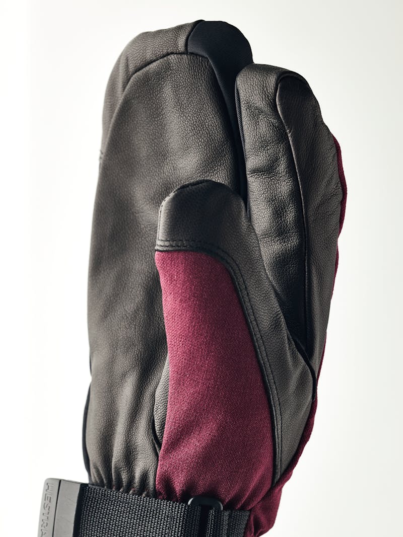 Burgundy three finger glove with black goat leather palm and wrist adjustment (3 of 6)