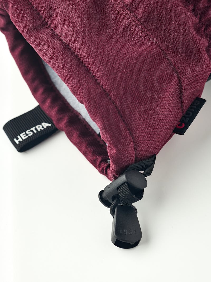 Burgundy three finger glove with black goat leather palm and wrist adjustment (5 of 6)