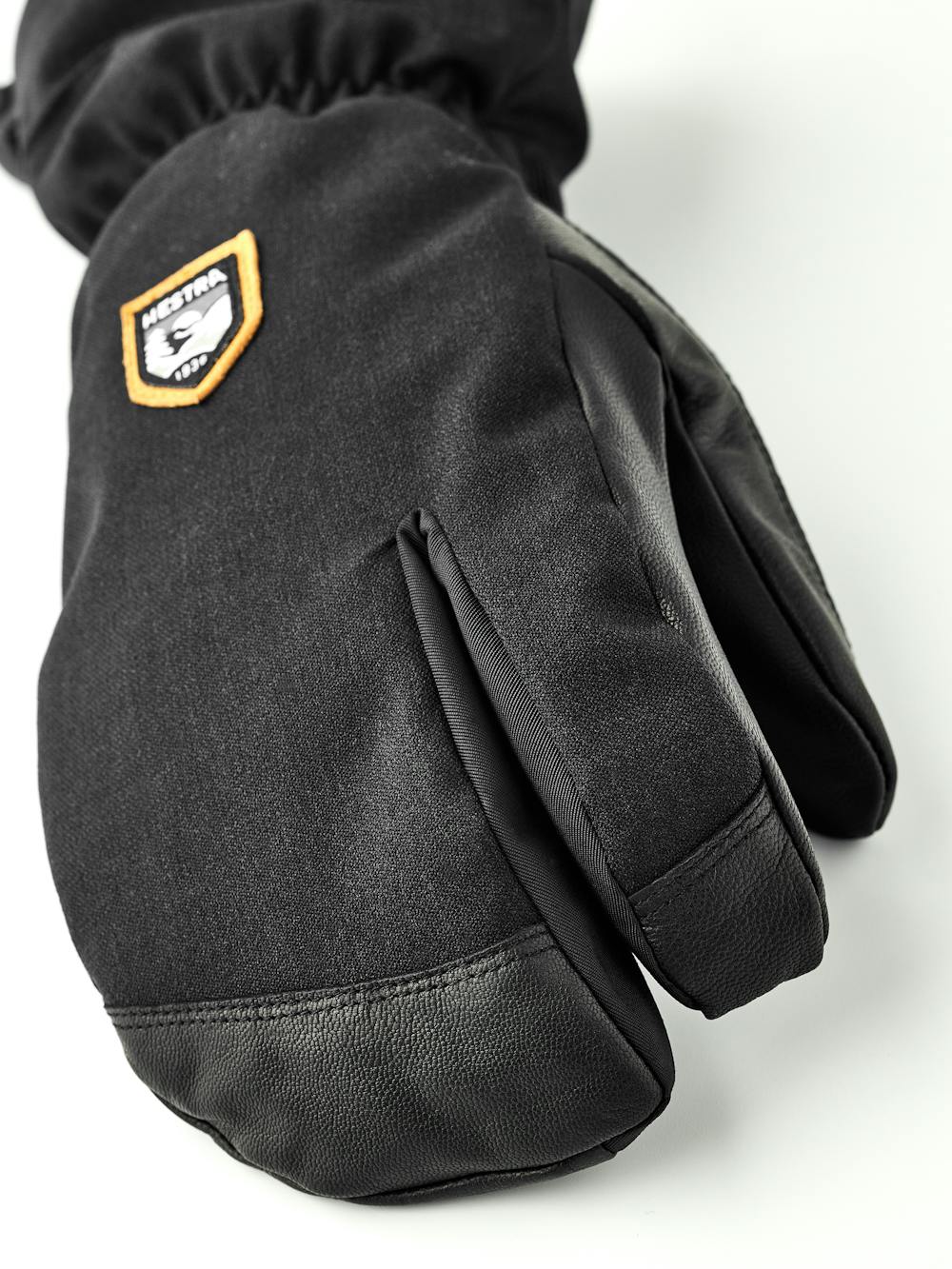 Black three finger glove with black goat leather palm and wrist adjustment (3 of 6)