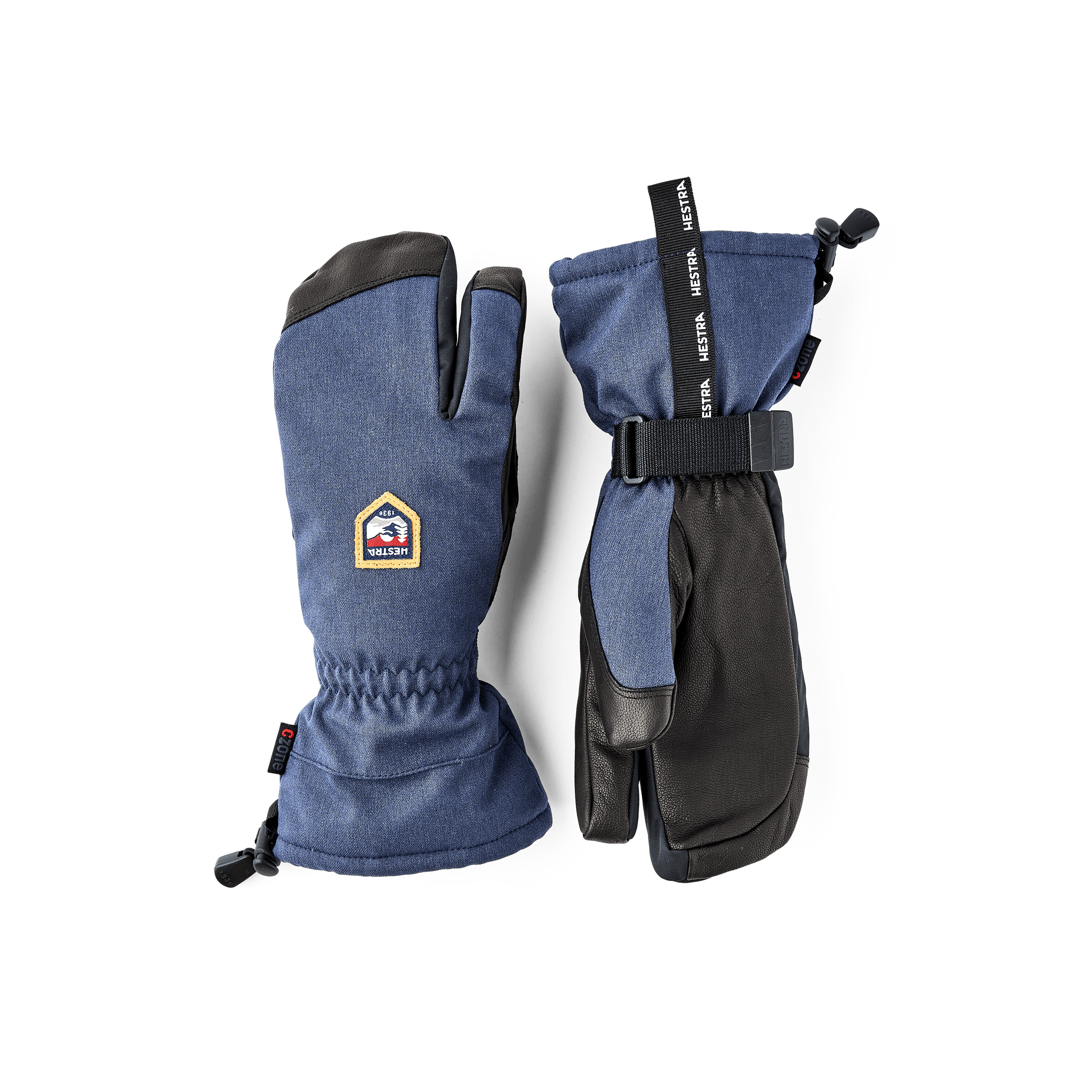 Dark blue three finger glove with black goat leather palm and wrist adjustment (1 of 6)