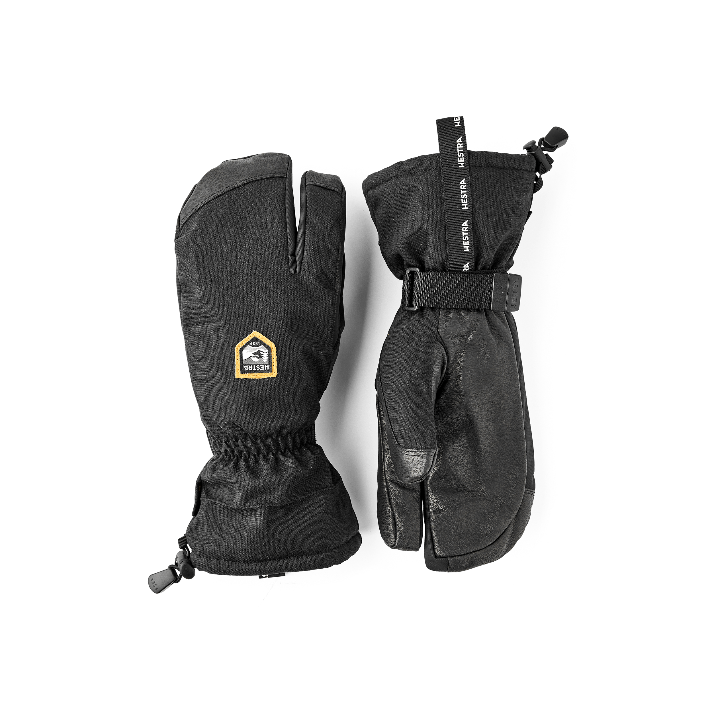 Black three finger glove with black goat leather palm and wrist adjustment (1 of 6)