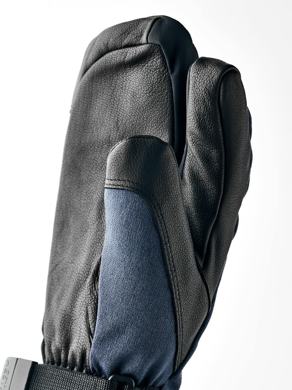 Dark blue three finger glove with black goat leather palm and wrist adjustment (3 of 6)