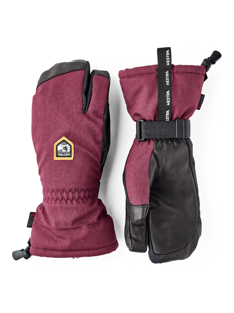 Burgundy three finger glove with black goat leather palm and wrist adjustment (1 of 6)