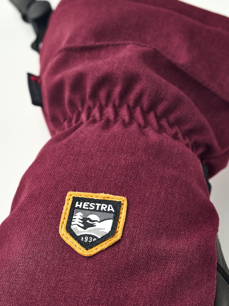 Burgundy three finger glove with black goat leather palm and wrist adjustment (4 of 6)