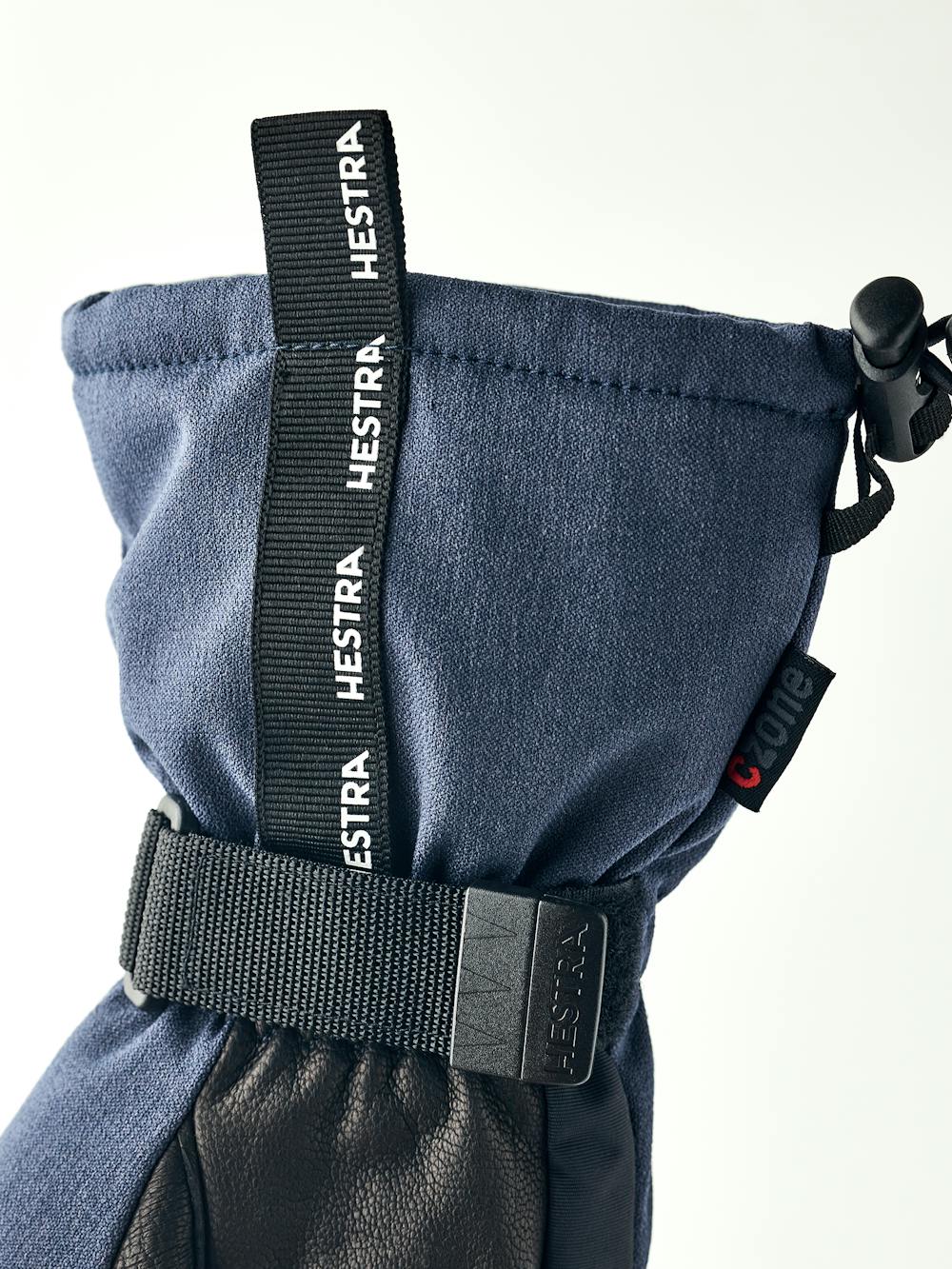 Dark blue three finger glove with black goat leather palm and wrist adjustment (6 of 6)