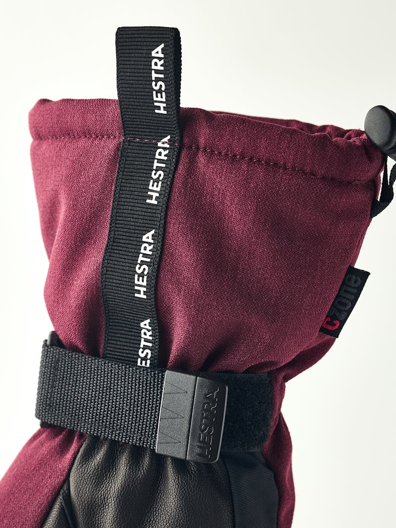 Burgundy three finger glove with black goat leather palm and wrist adjustment (6 of 6)