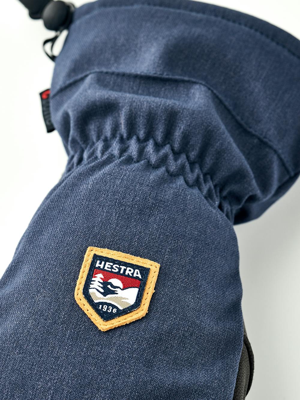 Dark blue three finger glove with black goat leather palm and wrist adjustment (4 of 6)