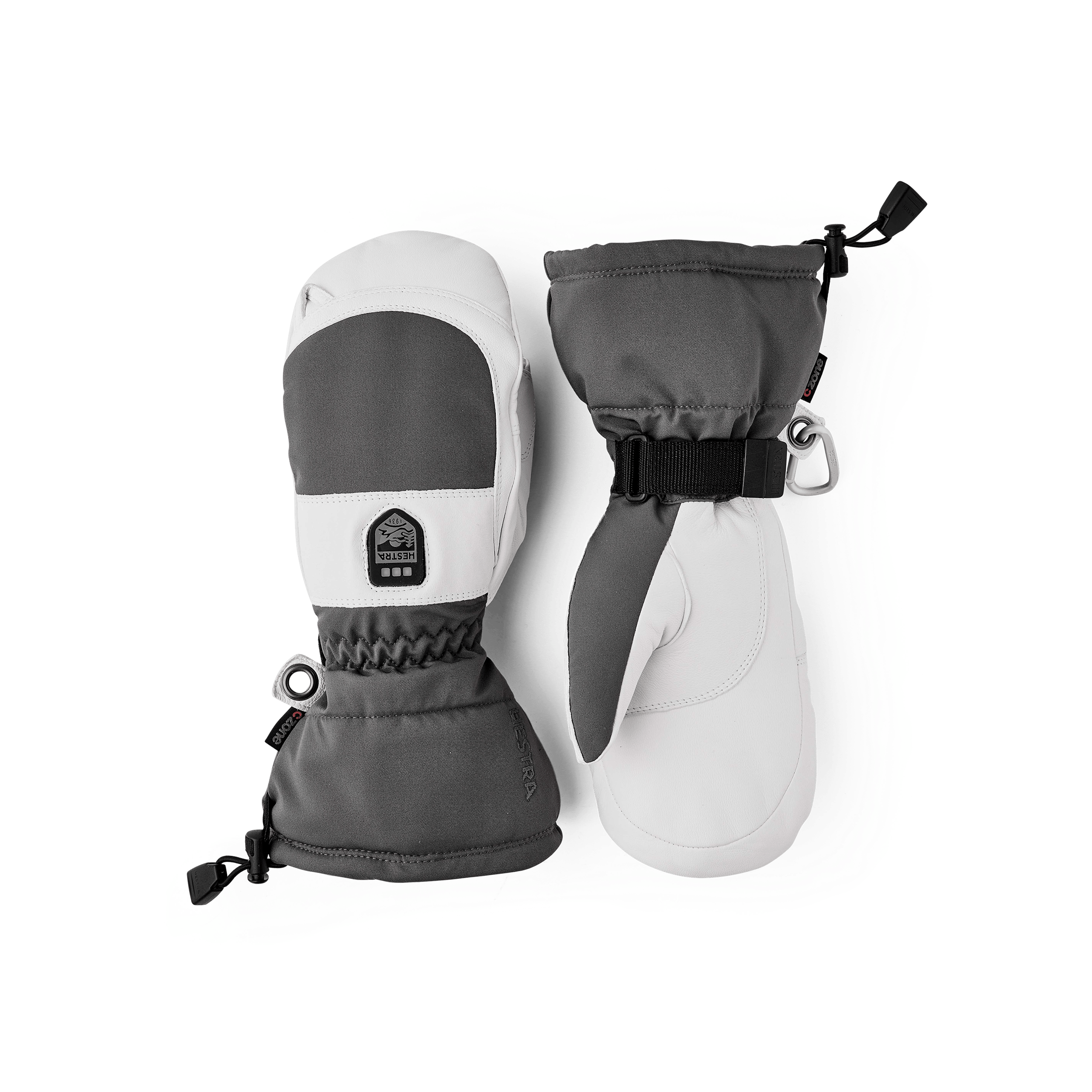 Gray thermal mitten with white goat leather palm (1 of 7)