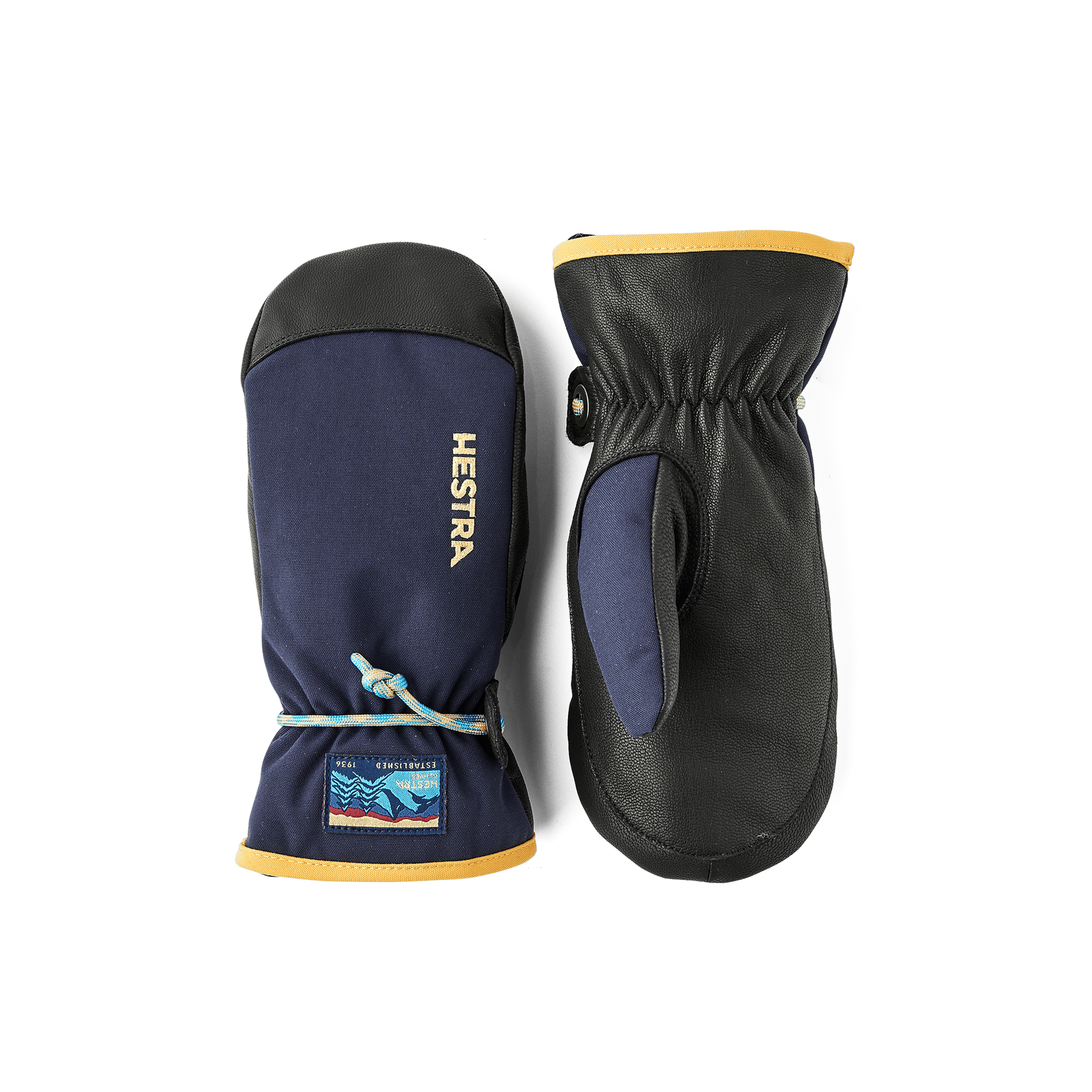 Dark blue mitten with black goat leather palm and wrist strap  (1 of 6)