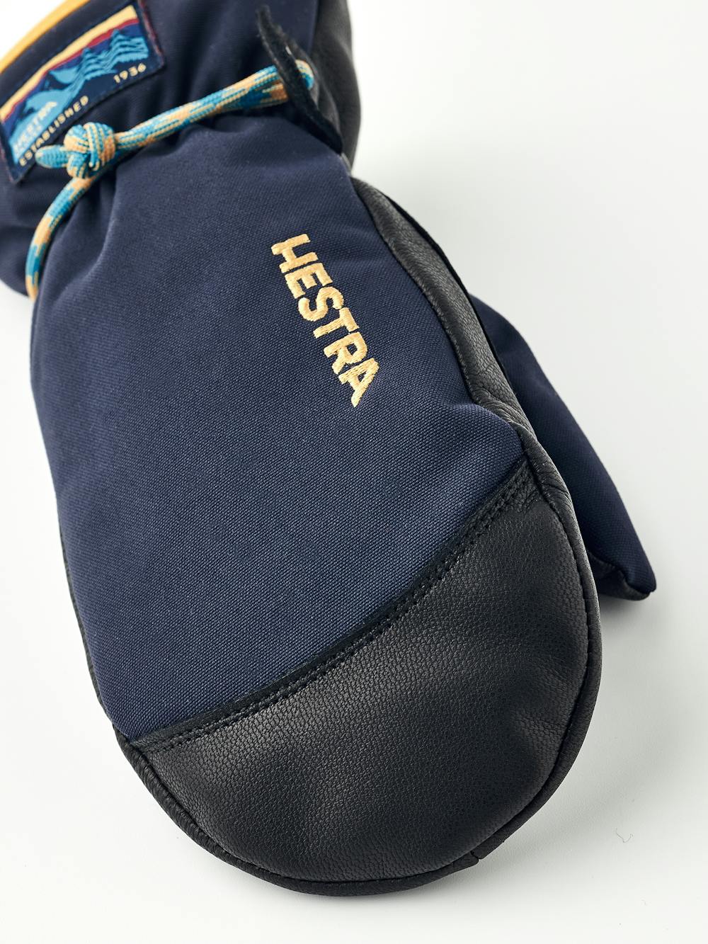 Dark blue mitten with black goat leather palm and wrist strap  (3 of 6)
