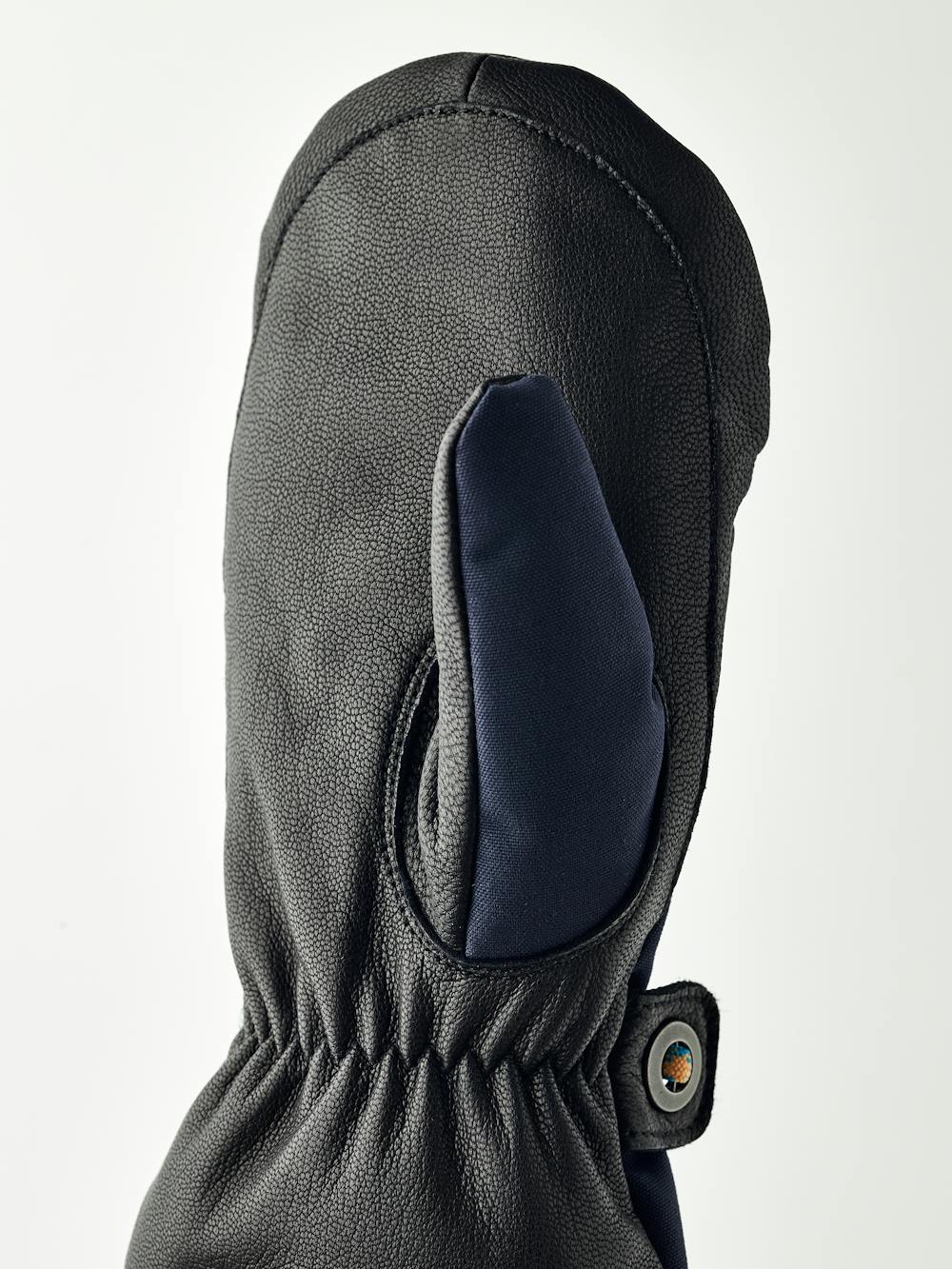 Dark blue mitten with black goat leather palm and wrist strap  (4 of 6)