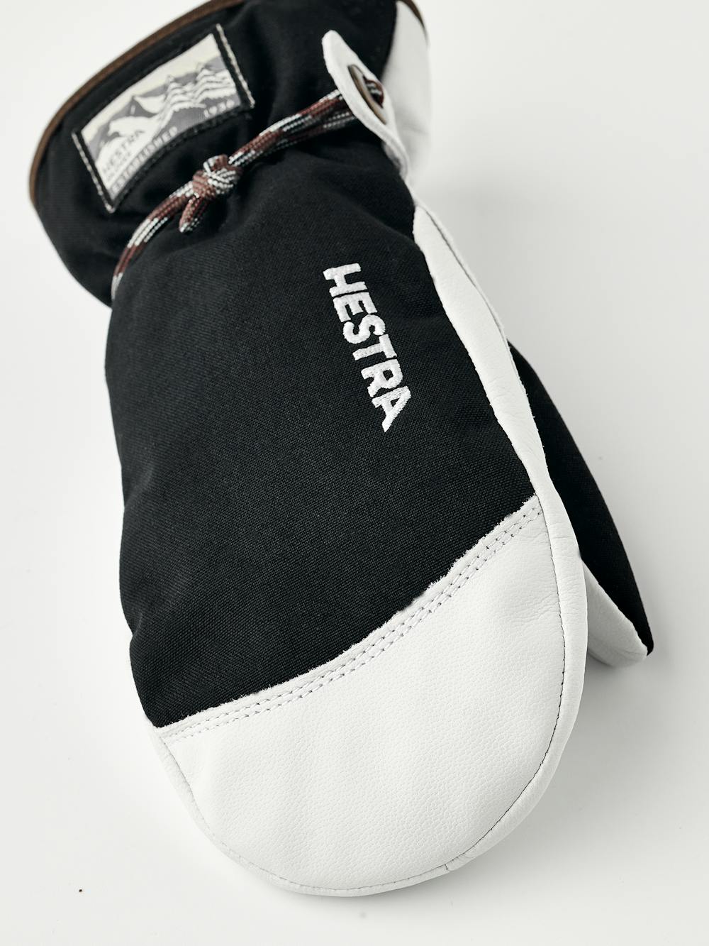 Black mitten with white goat leather palm and wrist strap (2 of 6)