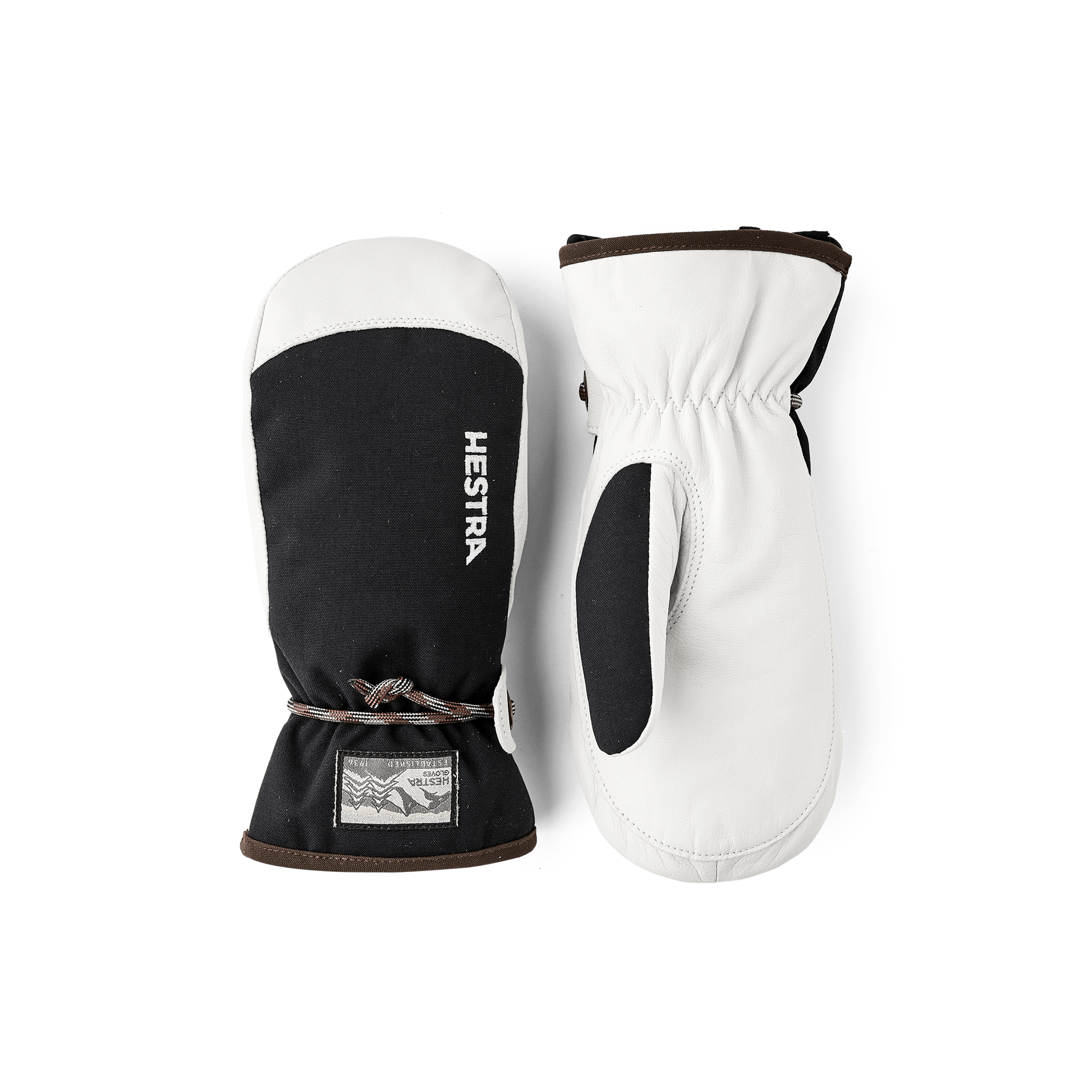 Black mitten with white goat leather palm and wrist strap (1 of 6)