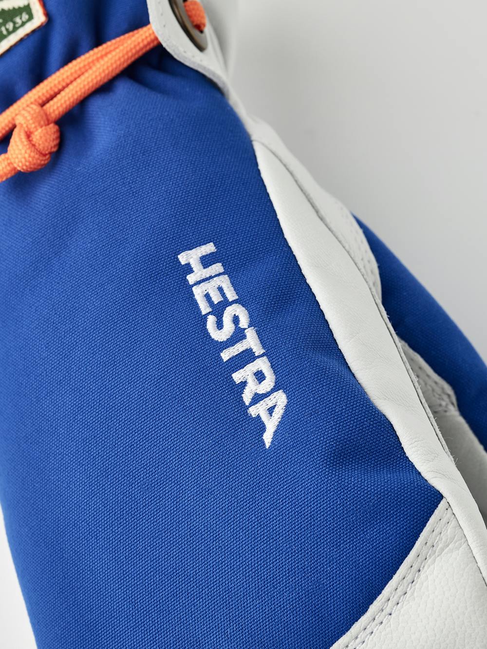 Blue mitten with white goat leather palm and wrist strap (4 of 6)