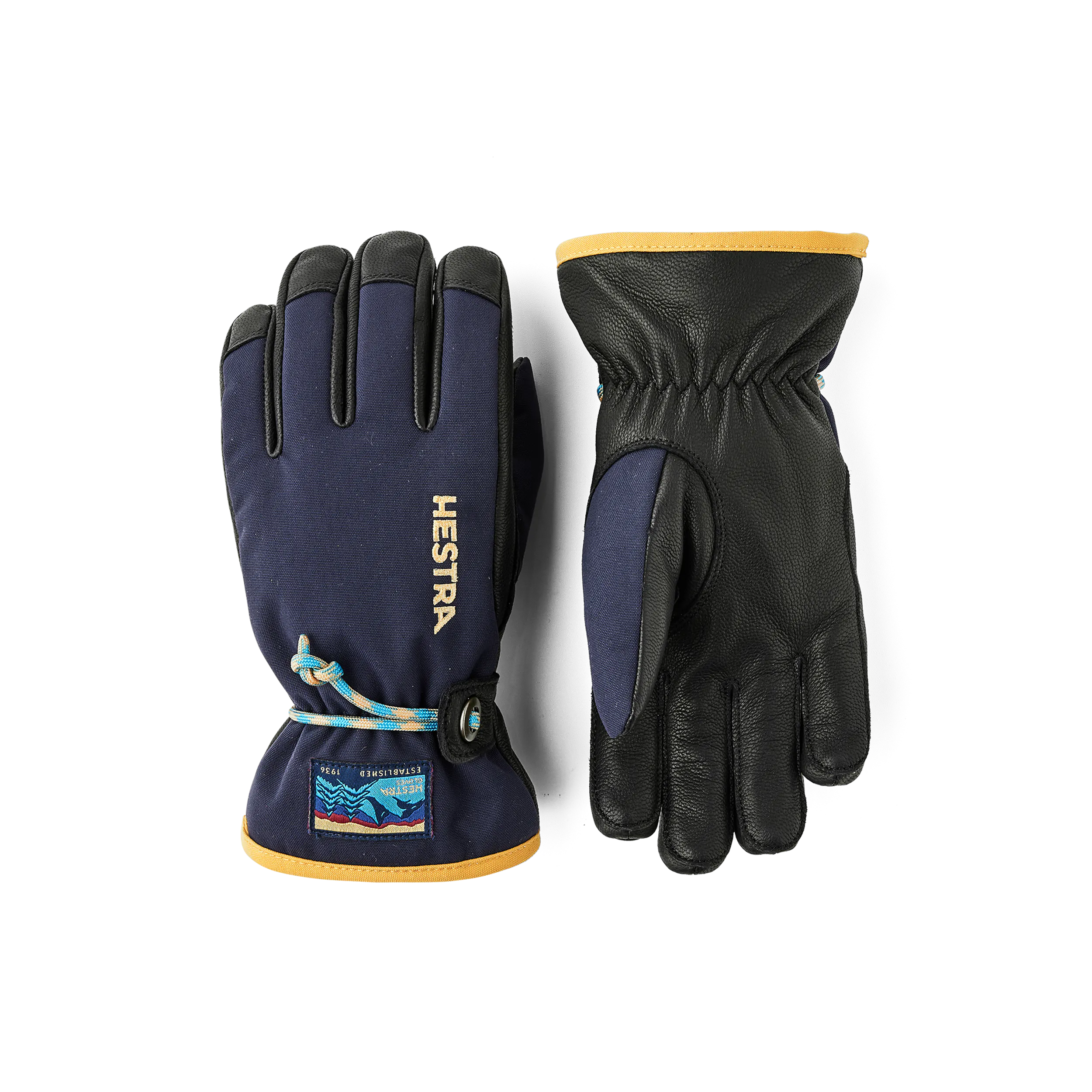 Dark blue children’s glove with black goat leather palm and wrist strap  (1 of 5)