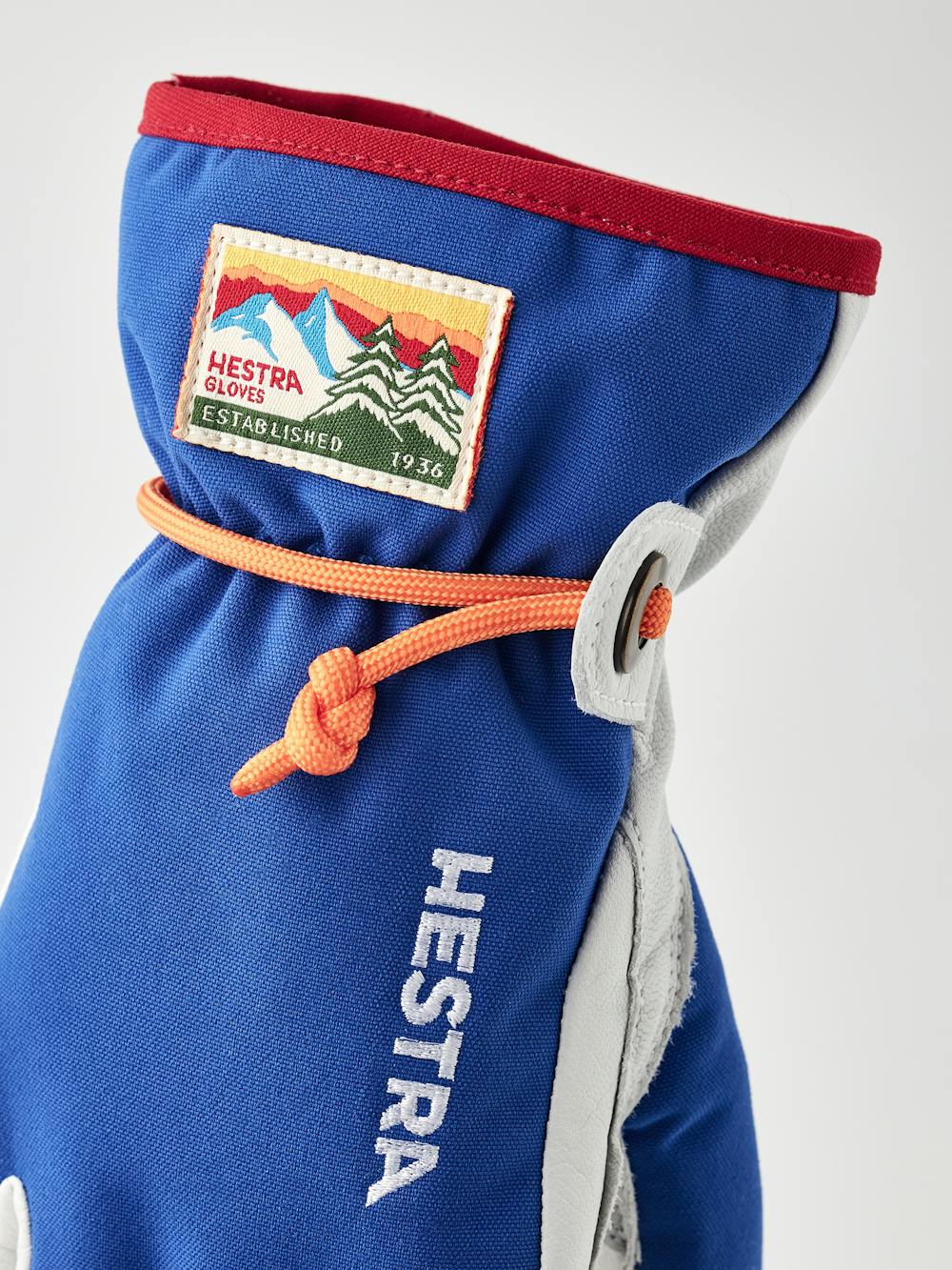 Royal blue children’s glove with white goat leather palm and wrist strap (3 of 6)