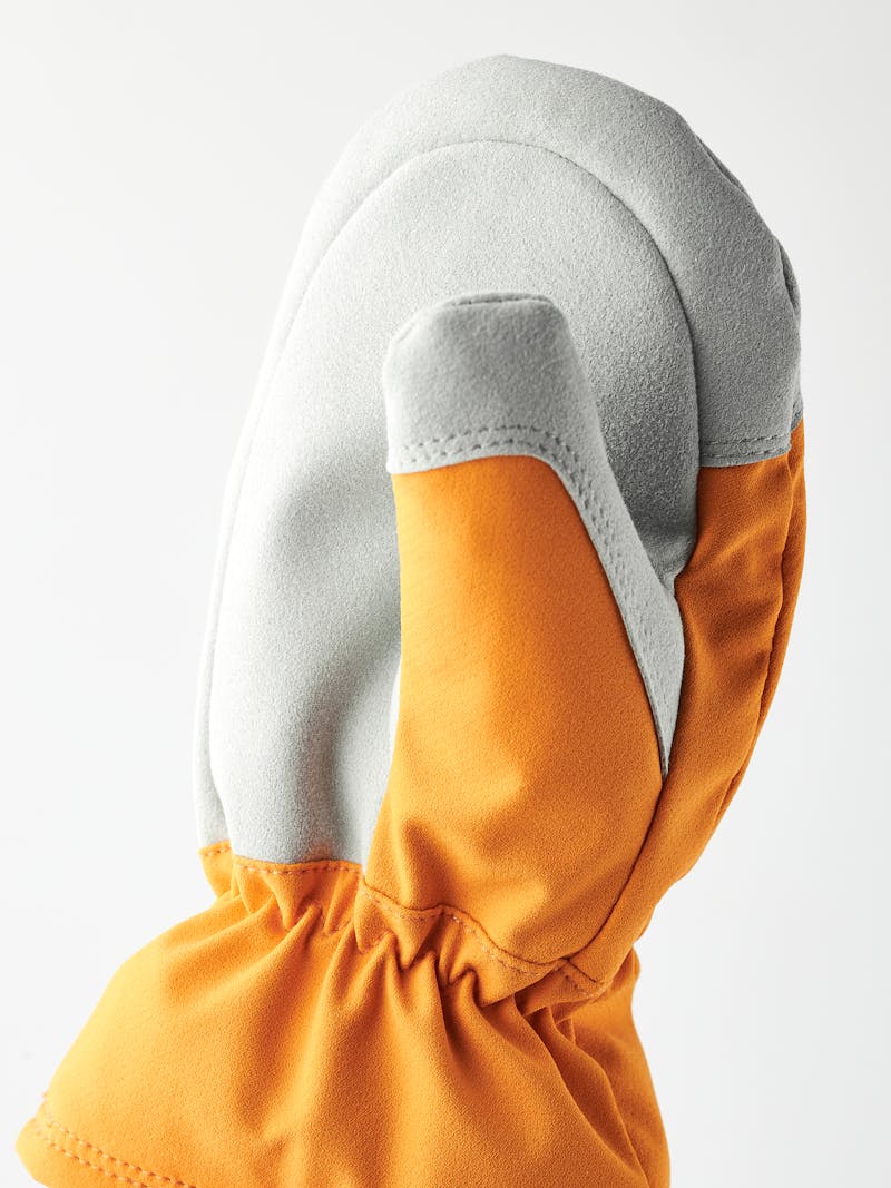 Orange fabric mitten with white synthetic suede palm (4 of 4)