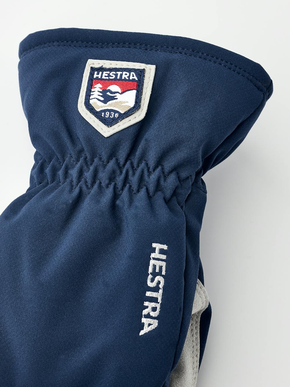 Dark blue fabric mitten with white synthetic suede palm (3 of 4)