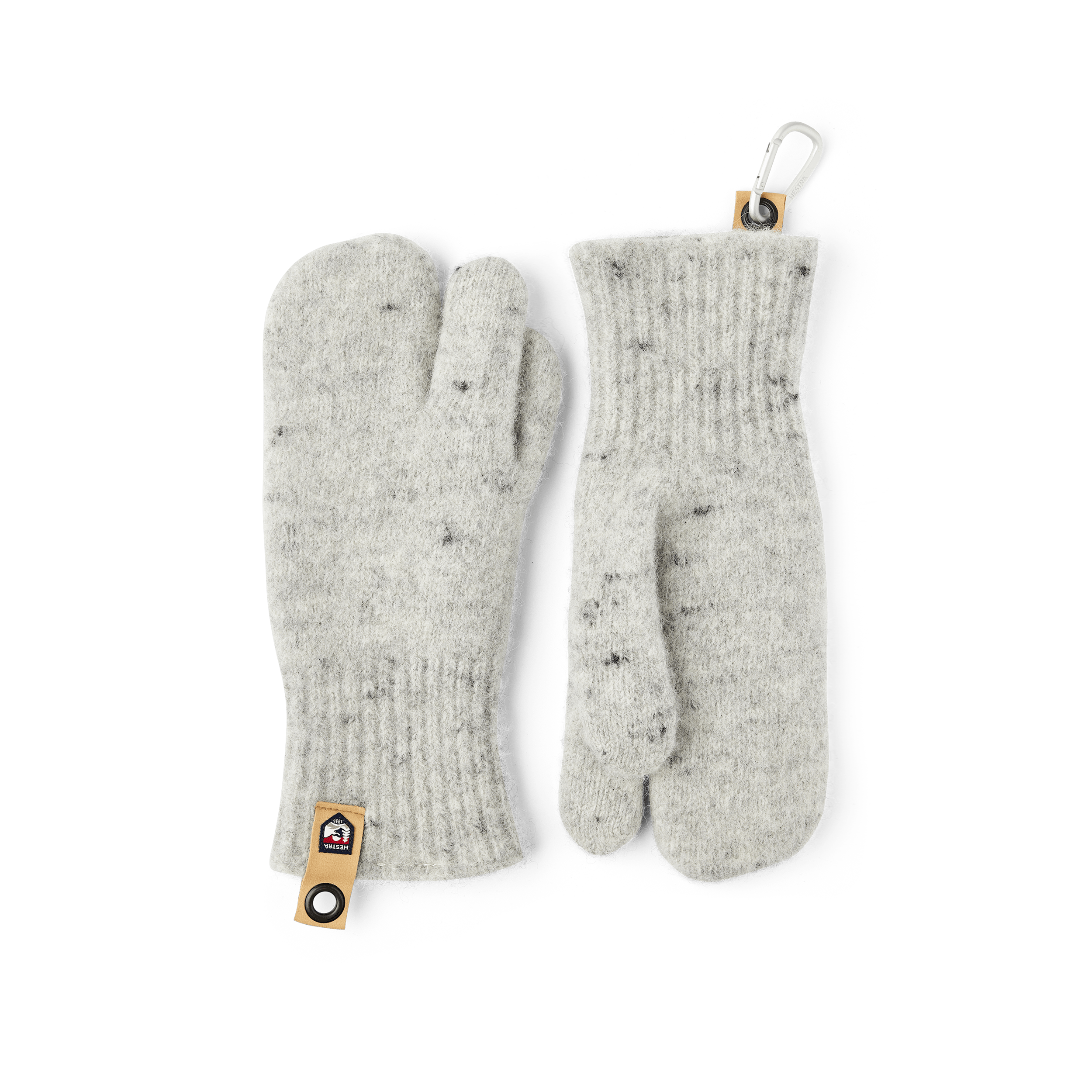 Gray knitted three finger glove in wool (1 of 4)