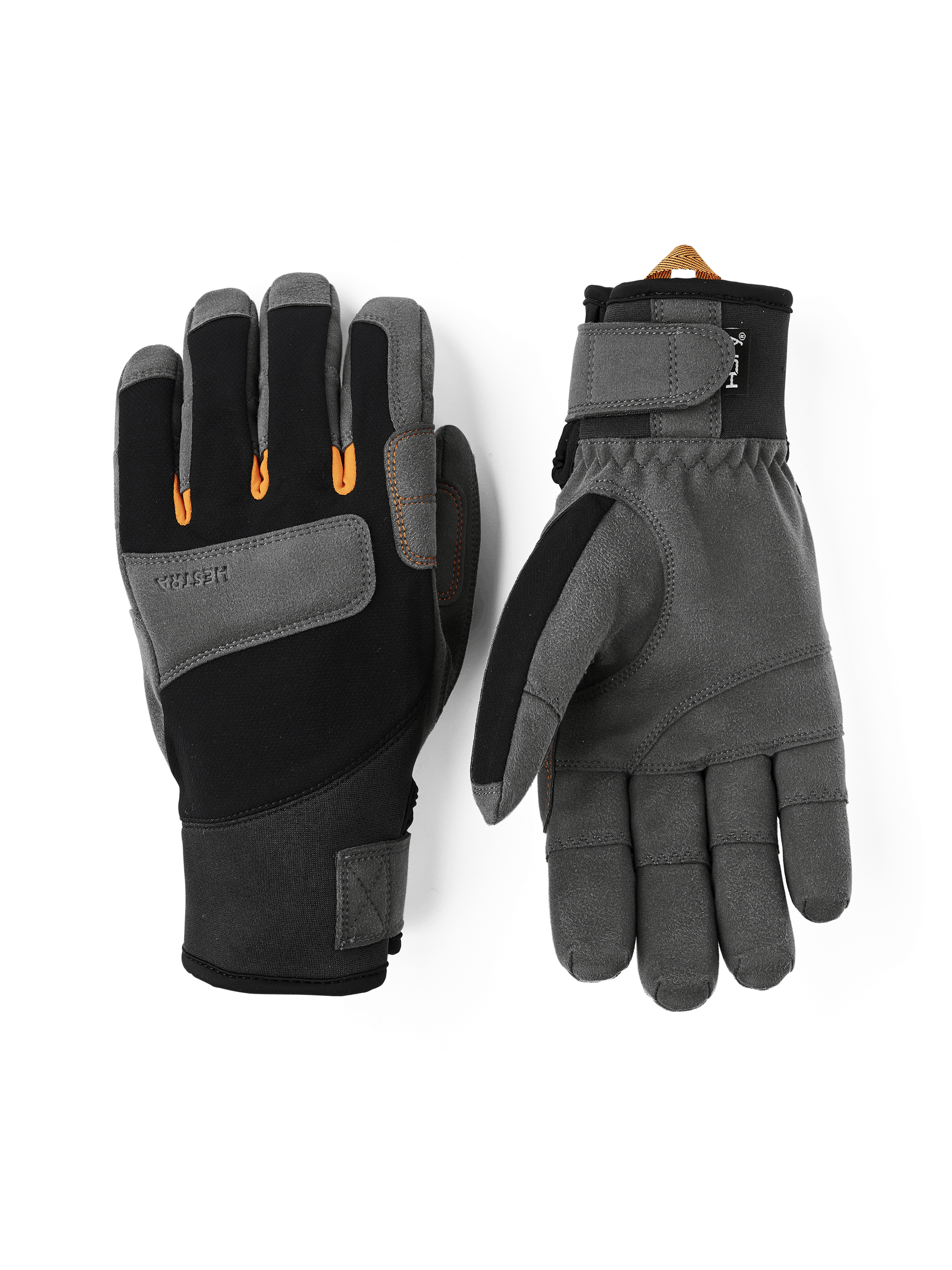 Black fabric climbing glove with dark gray synthetic suede palm (1 of 4)