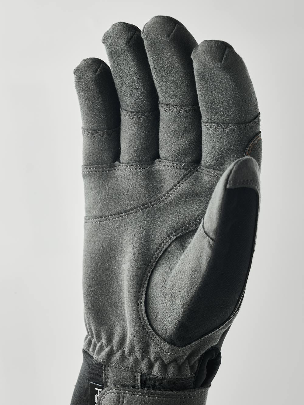 Black fabric climbing glove with dark gray synthetic suede palm (2 of 4)