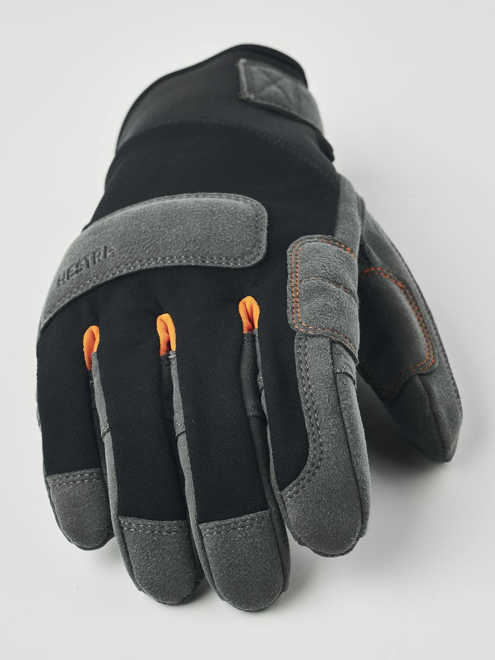 Black fabric climbing glove with dark gray synthetic suede palm (3 of 4)