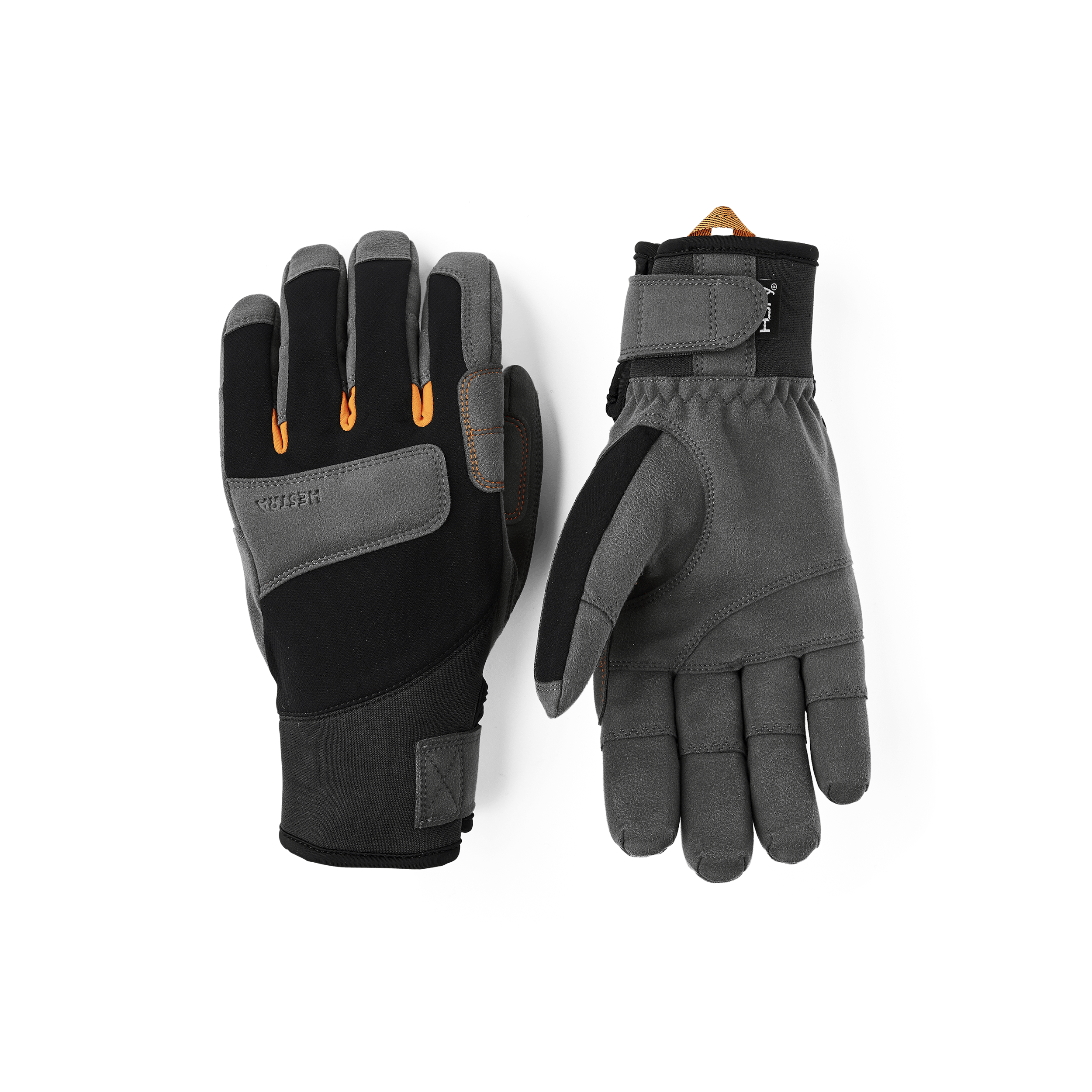 Black fabric climbing glove with dark gray synthetic suede palm (1 of 4)