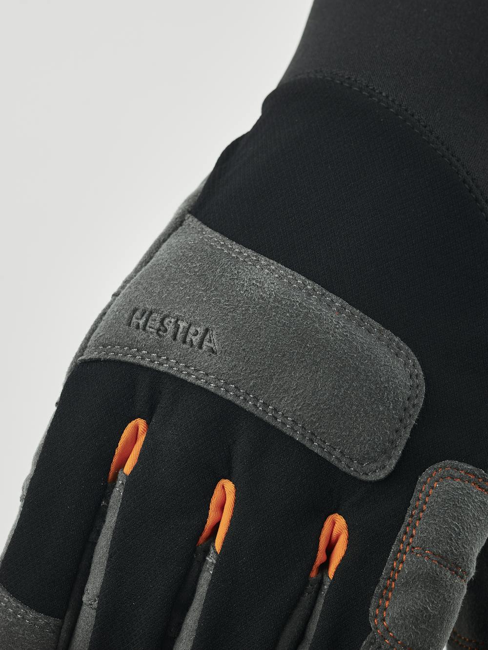 Black fabric climbing glove with dark gray synthetic suede palm (4 of 4)