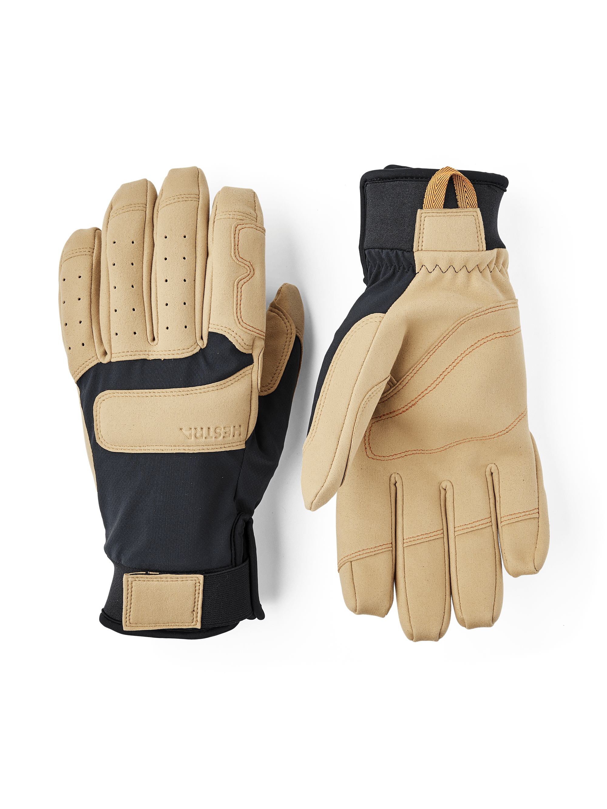 Black and light brown climbing glove in neoprene with light brown synthetic suede palm (1 of 5)