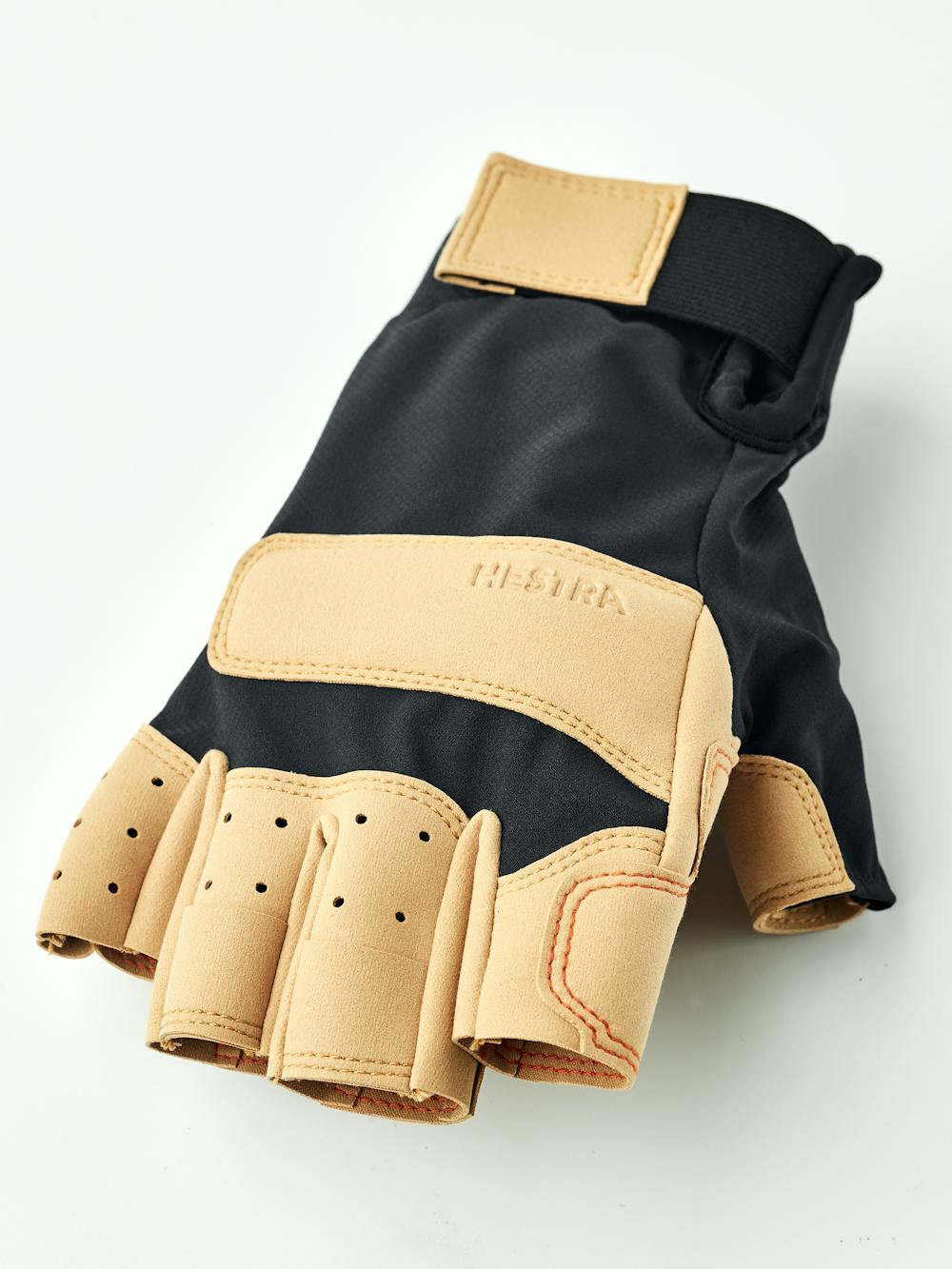 Schwarz-hellbrauner Kurzfingerhandschuh aus Stoff und synthetischem Wildleder (2 oder 6)