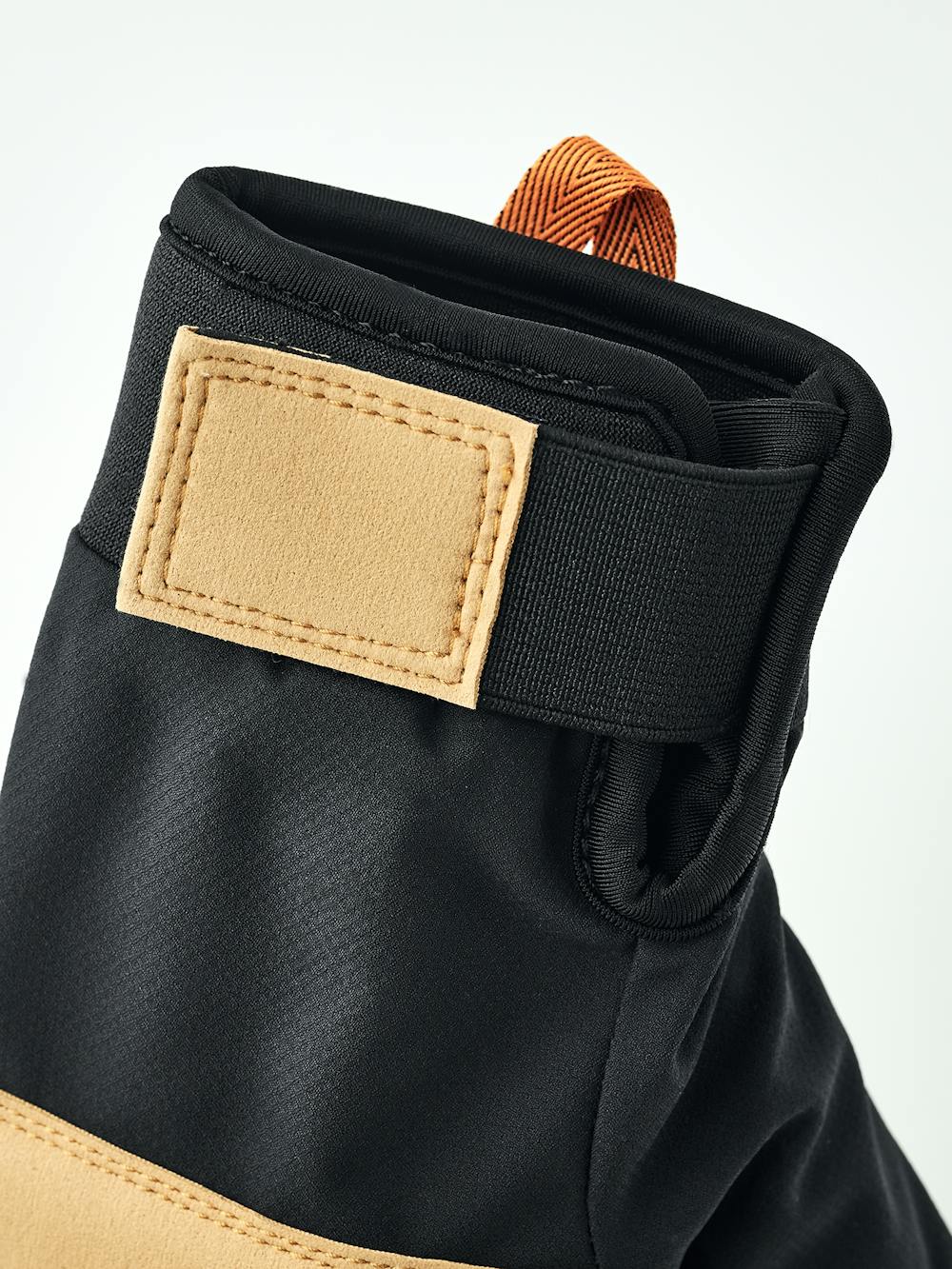 Schwarz-hellbrauner Kurzfingerhandschuh aus Stoff und synthetischem Wildleder (6 oder 6)