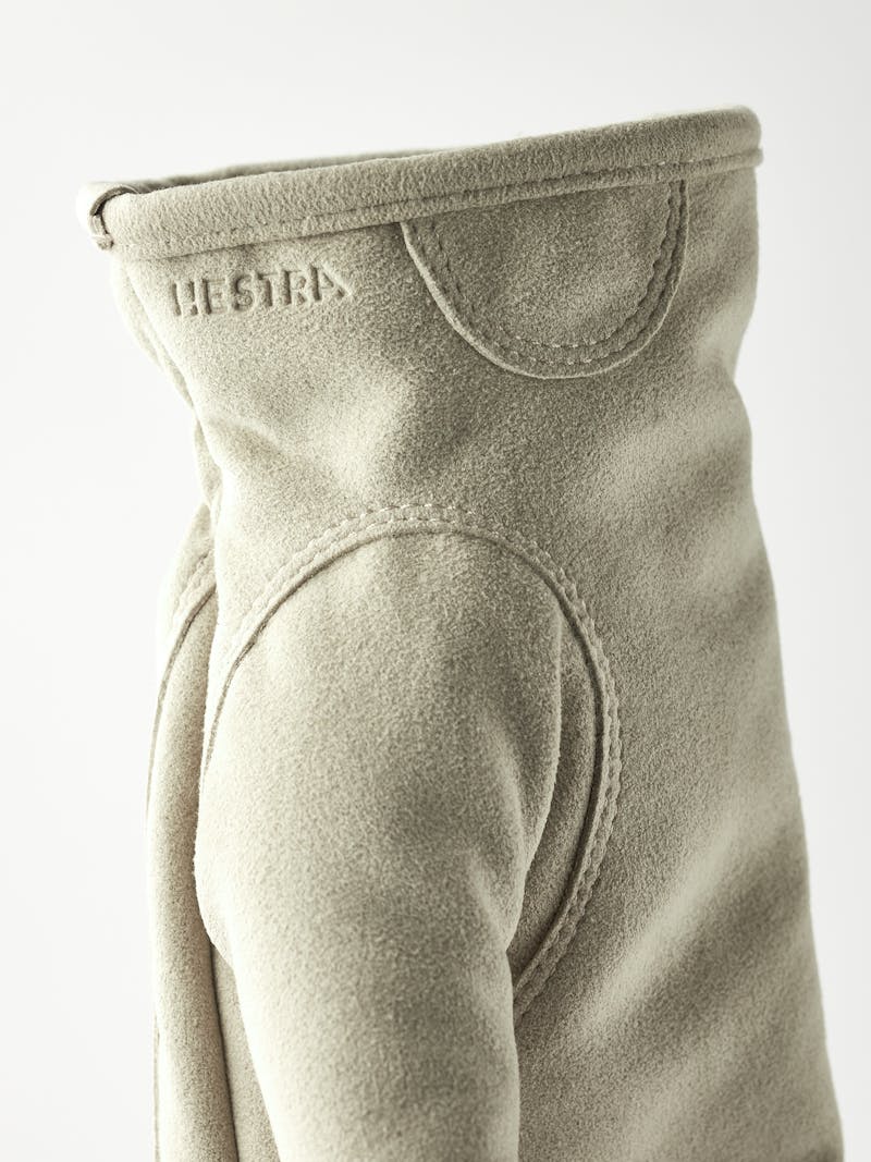 Light beige machine-sewn synthetic suede mitten
 (3 of 4)