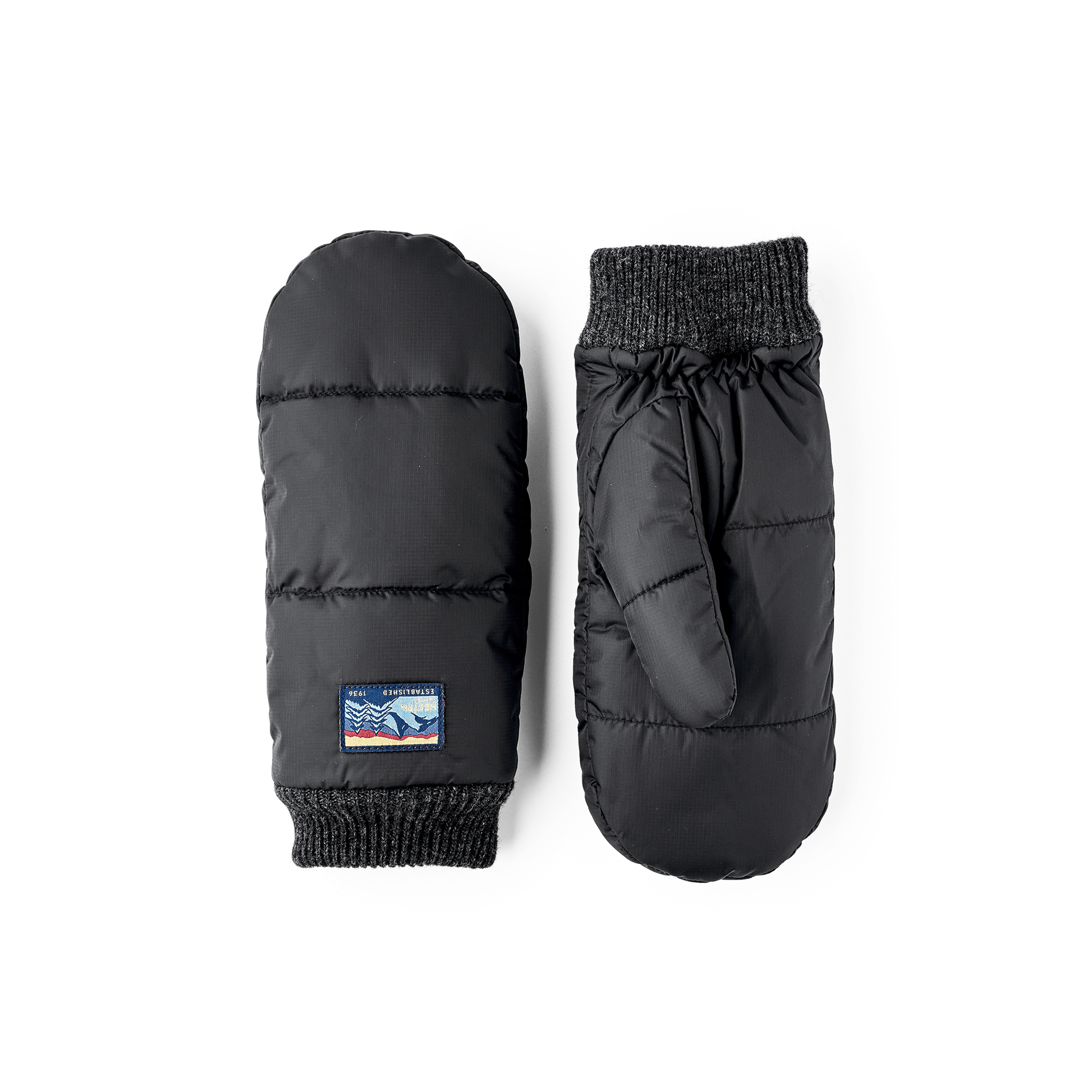 Black fabric mitten with knitted cuff
 (1 of 3)