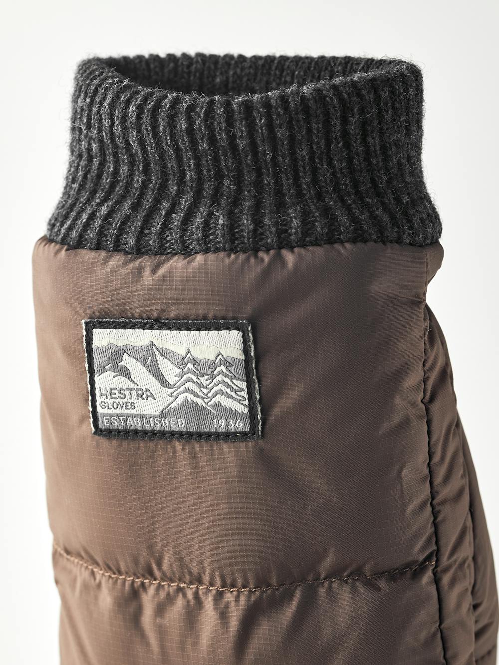 Brown fabric mitten with dark gray knitted cuff
 (3 of 3)